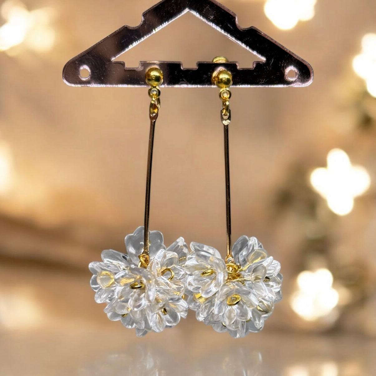 Whimsical - Clear beaded golden flower earrings