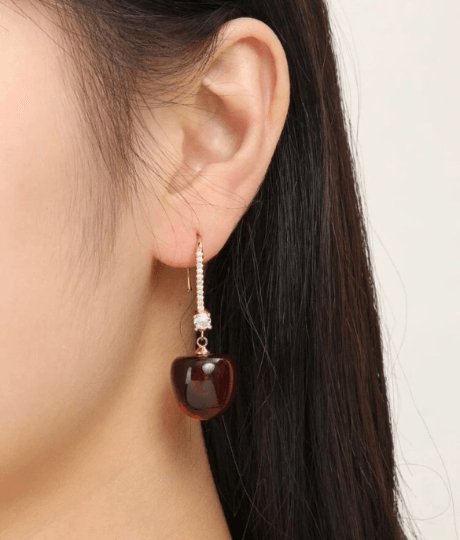 3D red cherry dangle earrings | fruits dangle earrings | oversize statement | cute kawaii earrings or brooch| burgundy red cherry petals - TuttyKnitty