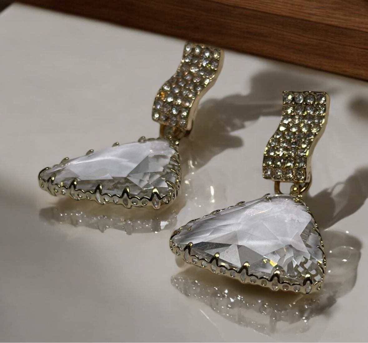 Geometric - Rhinestone clear earrings | geometric golden party earrings | luxury statement earrrings | bridal wedding earrings