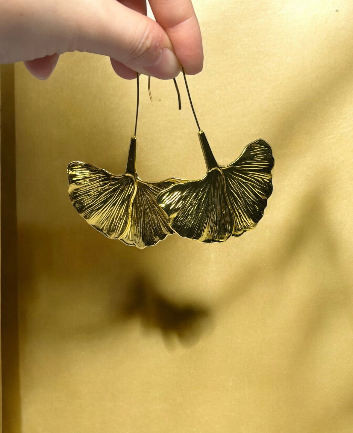 Floral - Ginkgo leaf Flower Gold statement earrings | dangly drop earrings | floral geometric earrings | Korean earrings Inactive