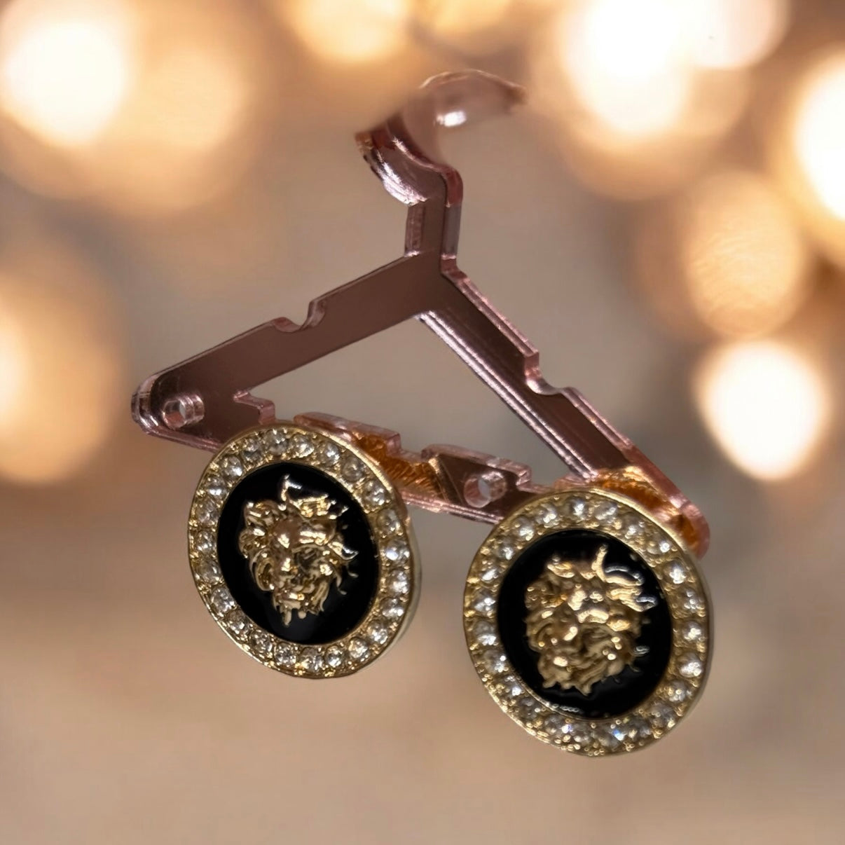 Lux - Gold and black stud earrings | Lion head earrings | korean earrings | baroque style earrings| Medallion shaped dangle earrings