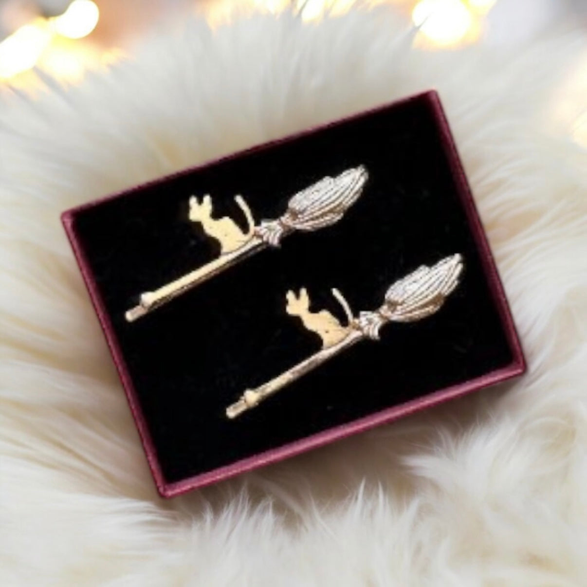 2 pack Golden witch cat hair clips| kiki’s cat hair slides | korean hair accessories | bridal party gift| animal hair clips