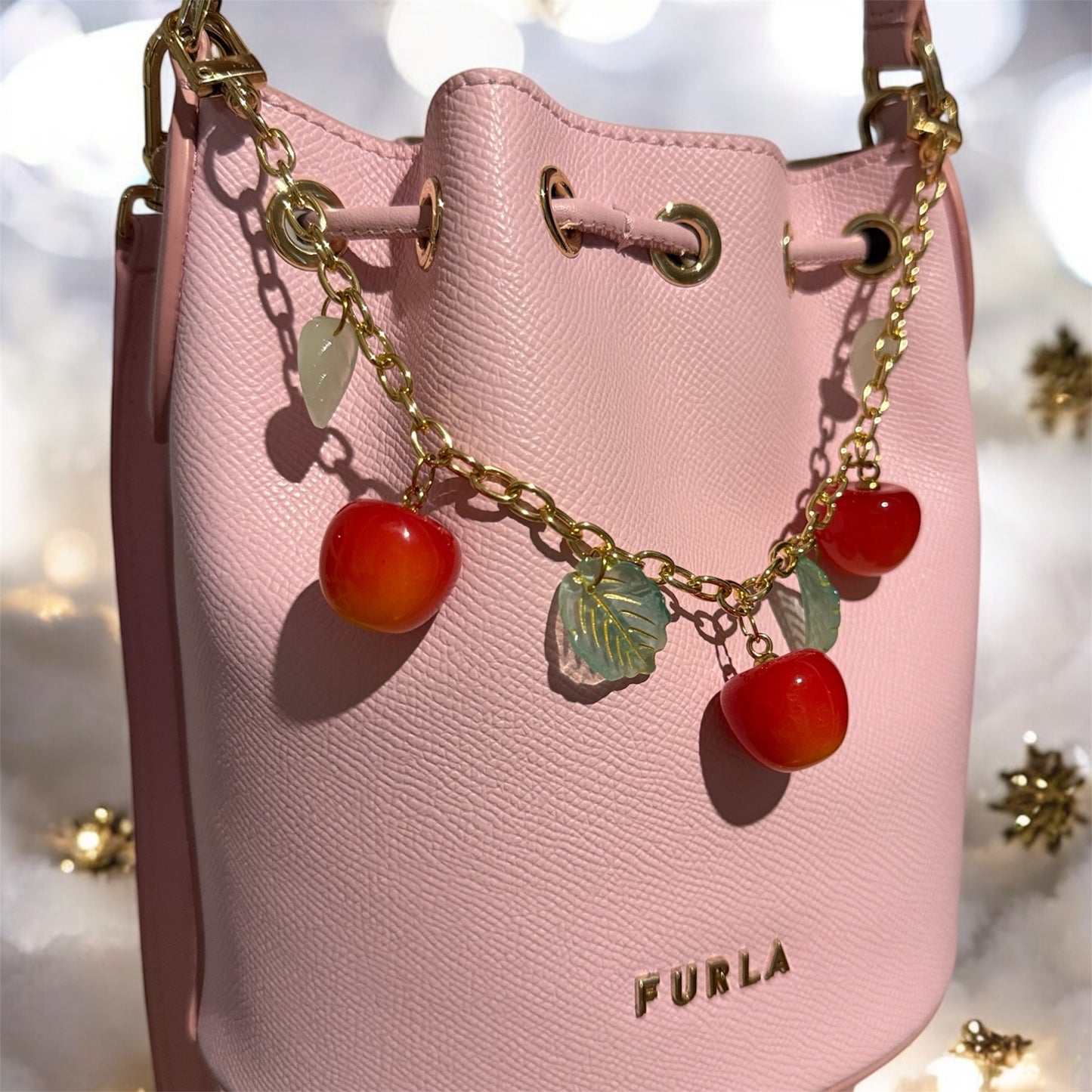 Red Cherry bag charm | key chain | golden chain with golden buckle | y2k chain | bag lover gift