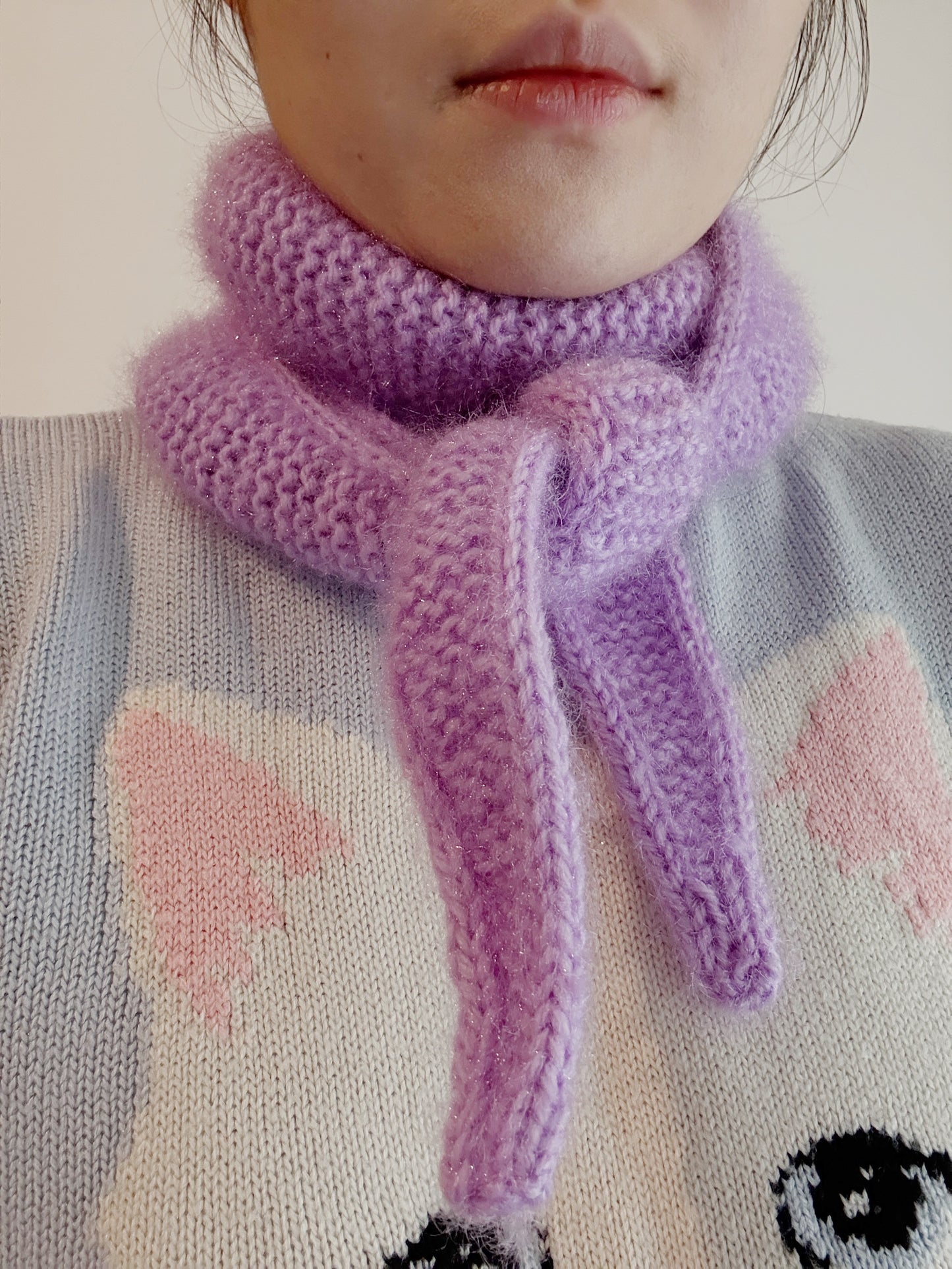 Sophie scarf in lilac| hand knit neckechief | winter wrap | small skinny scaf | handmade gift | tiktok viral scarf