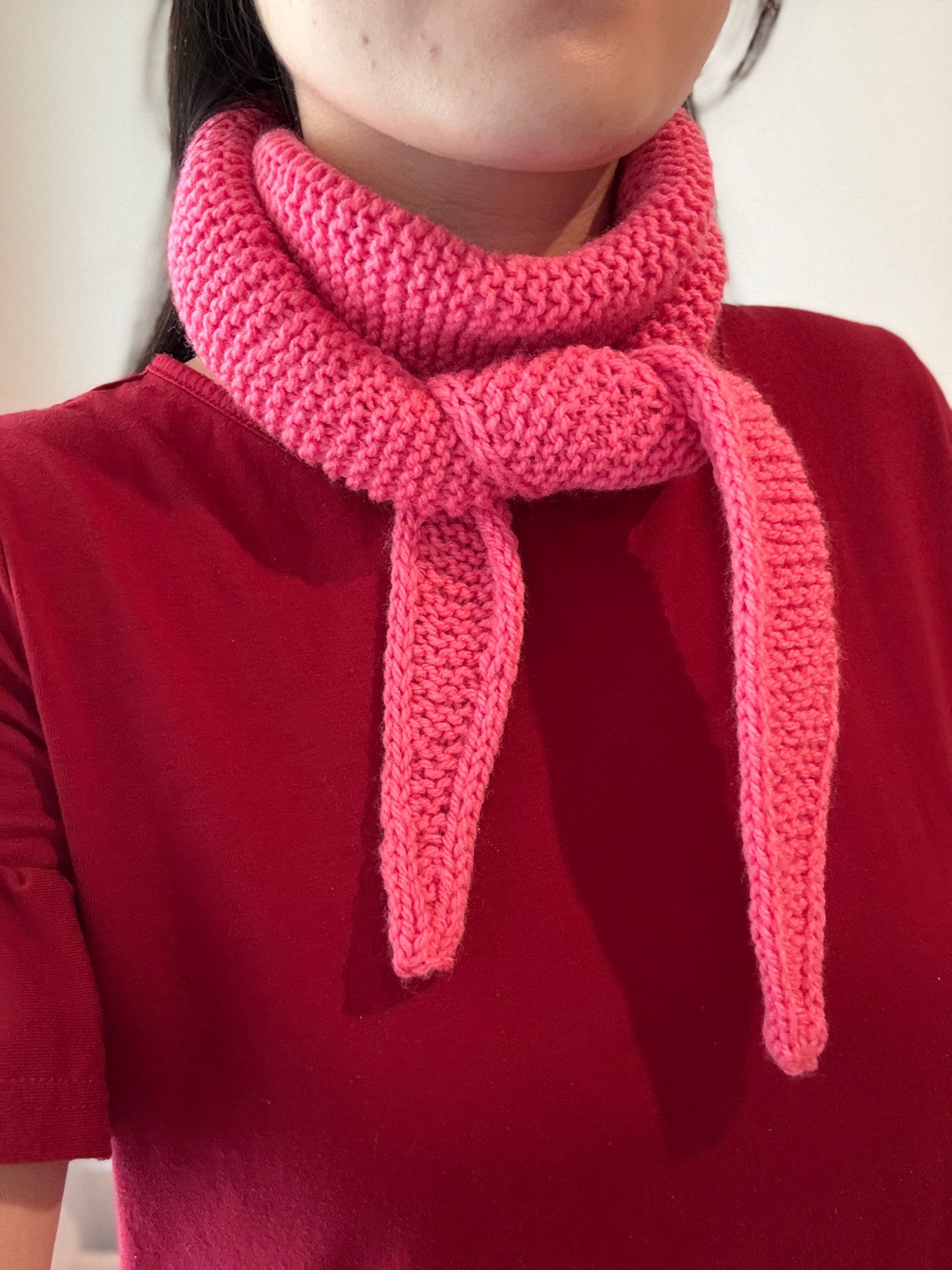 Sophie scarf rose pink| hand knit neckechief | winter wrap | small skinny scaf | handmade gift | tiktok viral scarf