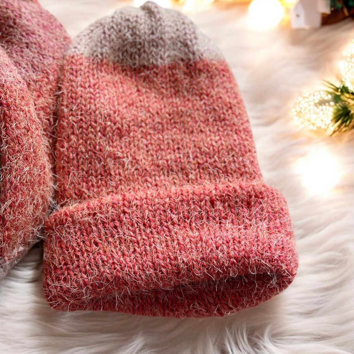 Handmade Double layered hand Knit beanie and circular scarf set | Winter Knit Hat foldable | matching scarf | soft and cozy (orange)