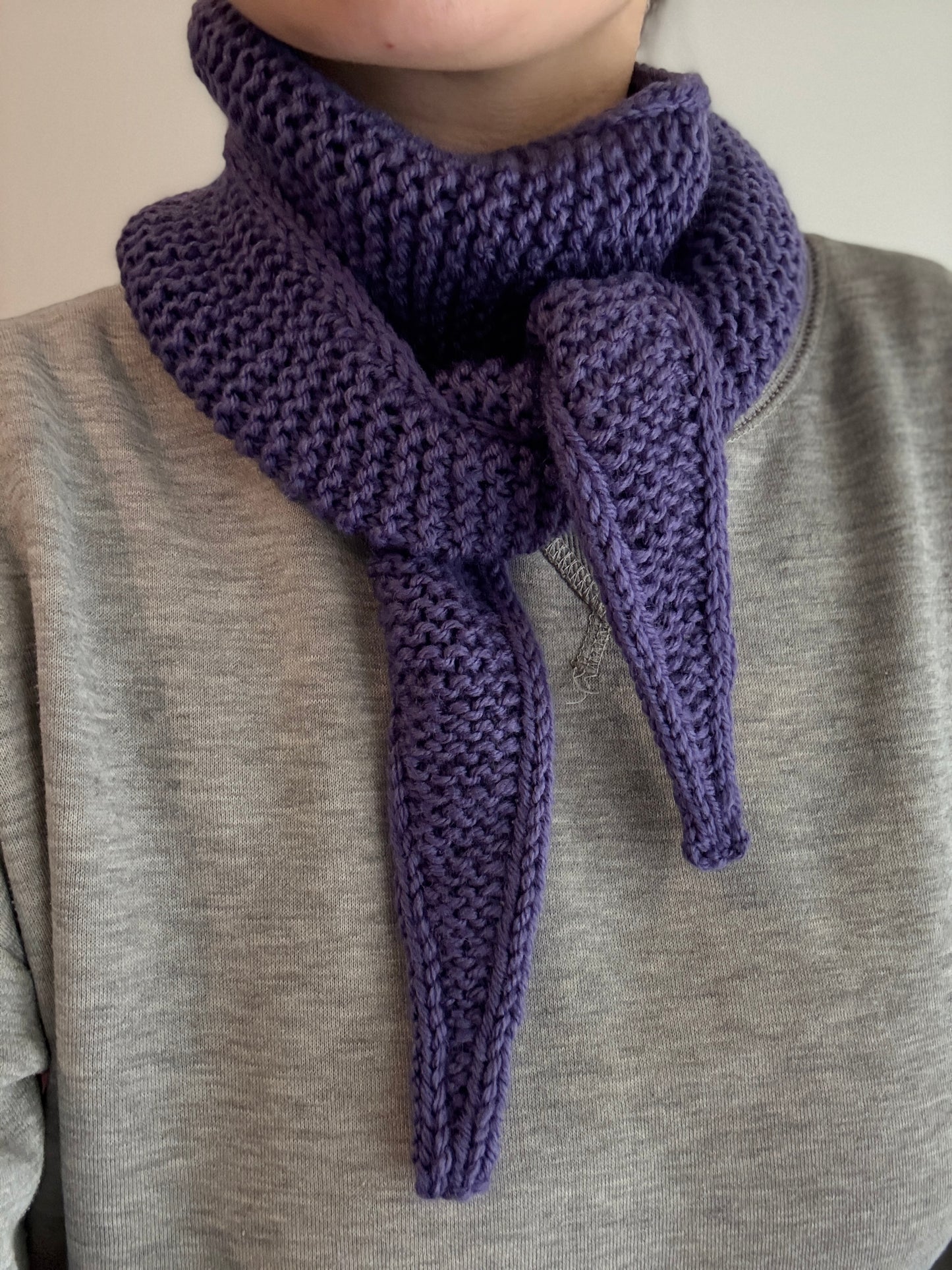 Sophie scarf in grape melange | hand knit neckechief | winter wrap | small skinny scarf | handmade gift | tiktok viral scarf | wool yarn