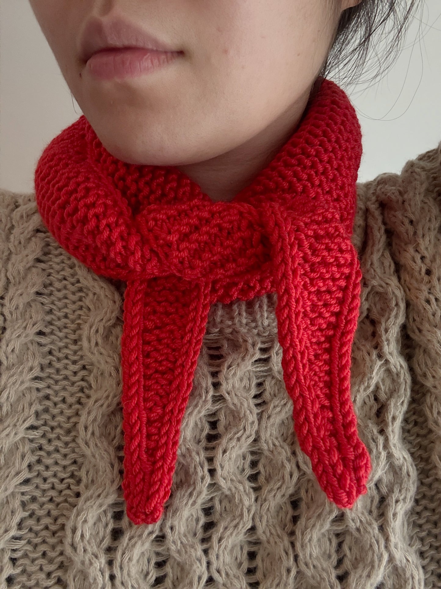 Sophie scarf in christmas red | hand knit neckechief | winter wrap | small skinny scarf | handmade gift | tiktok viral scarf | wool yarn