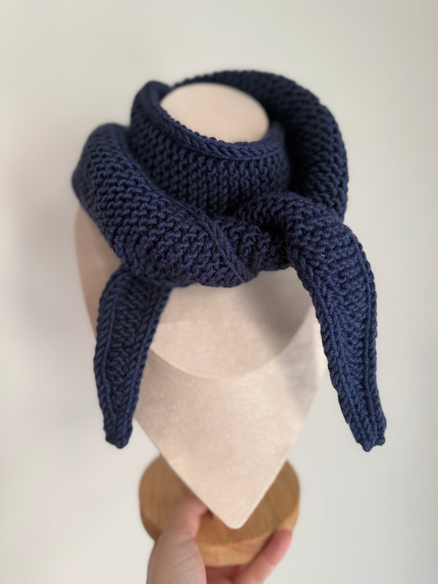 Sophie scarf navy | hand knit neckechief | winter wrap | small skinny scarf | handmade gift | tiktok viral scarf | wool yarn