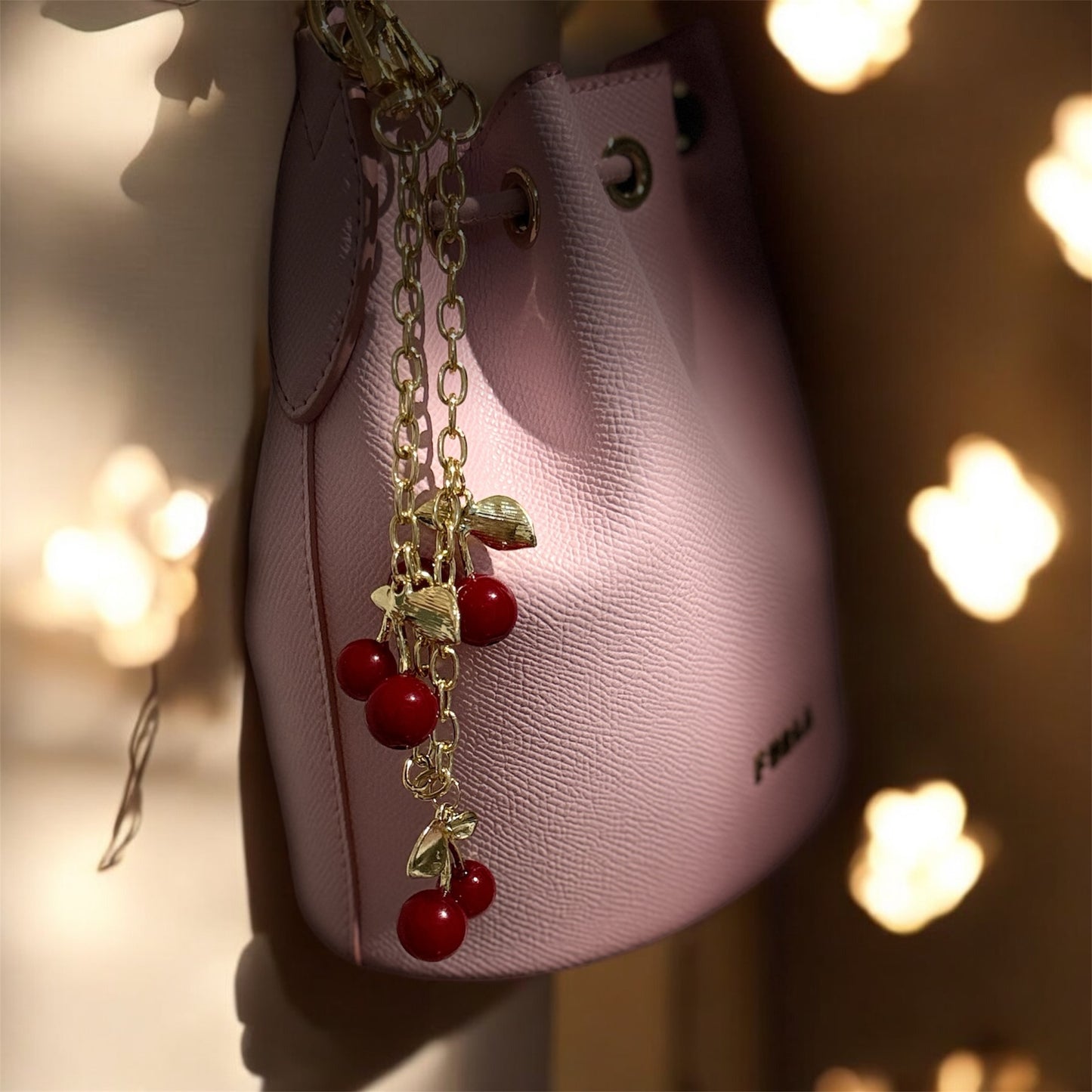Red Cherry bag charm | key chain | golden chain with golden buckle | y2k chain | bag lover gift