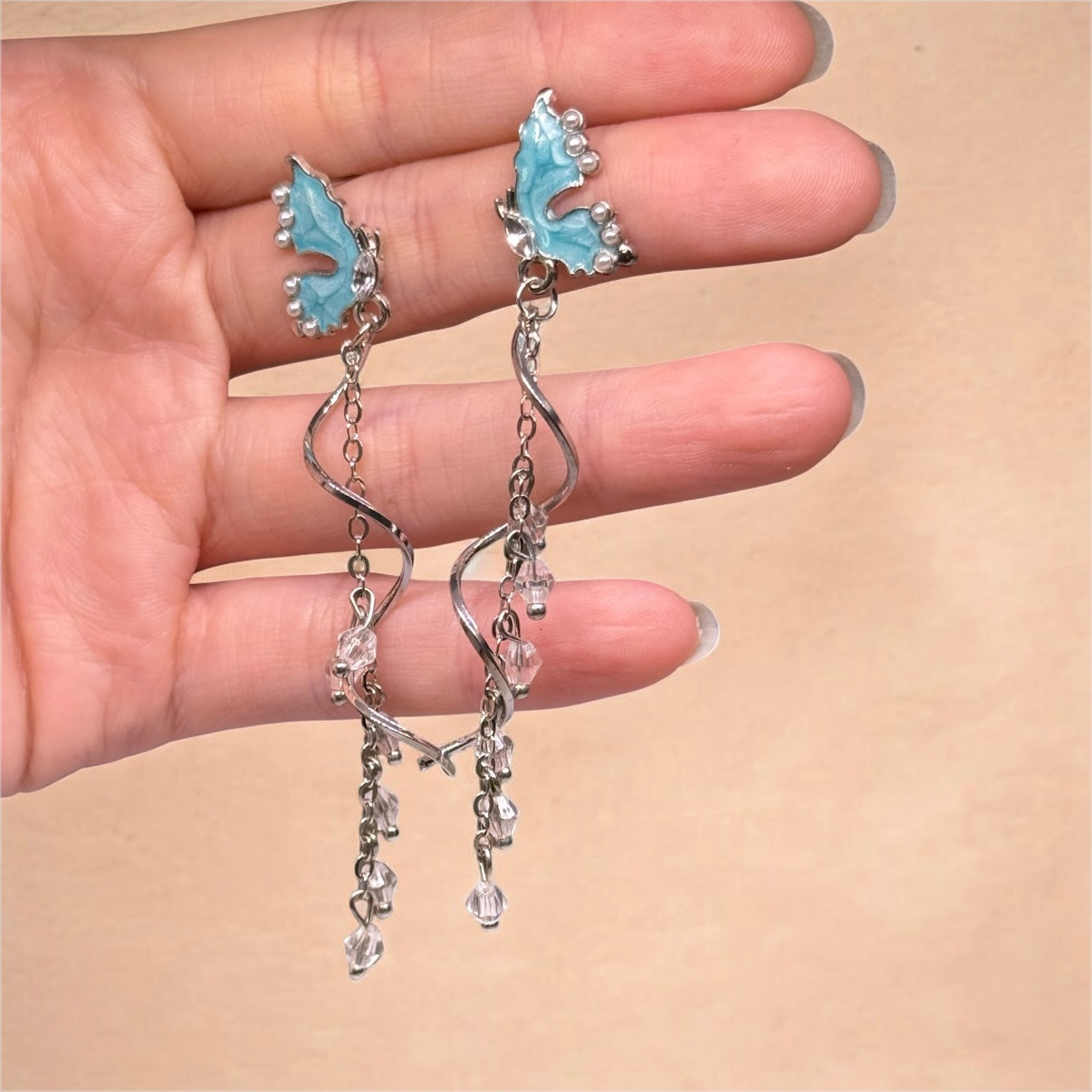 Whimsical - Blue rhinestone butterfly earrings