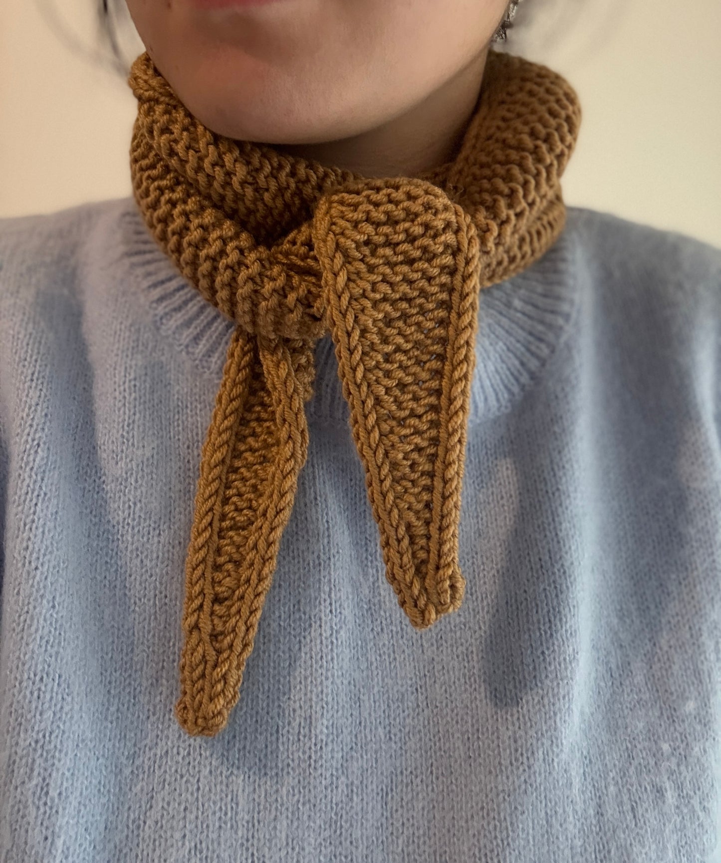 Sophie scarf in dark sand | hand knit neckechief | winter wrap | small skinny scarf | handmade gift | tiktok viral scarf | wool yarn