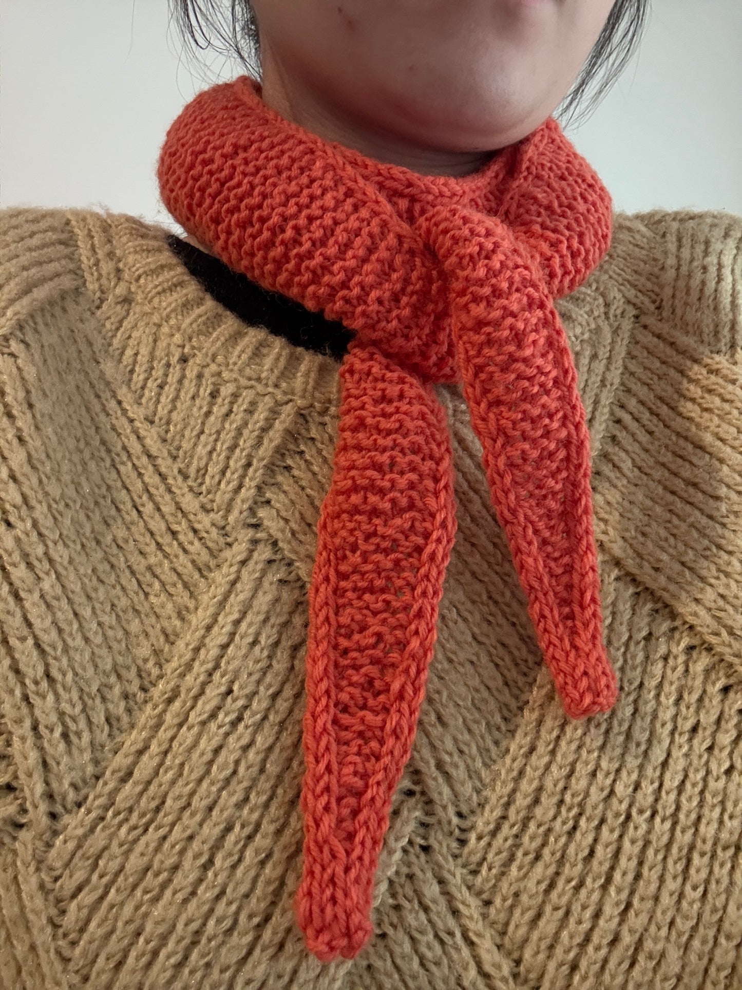 Sophie scarf in orange | hand knit neckechief | winter wrap | small skinny scarf | handmade gift | tiktok viral scarf | wool yarn
