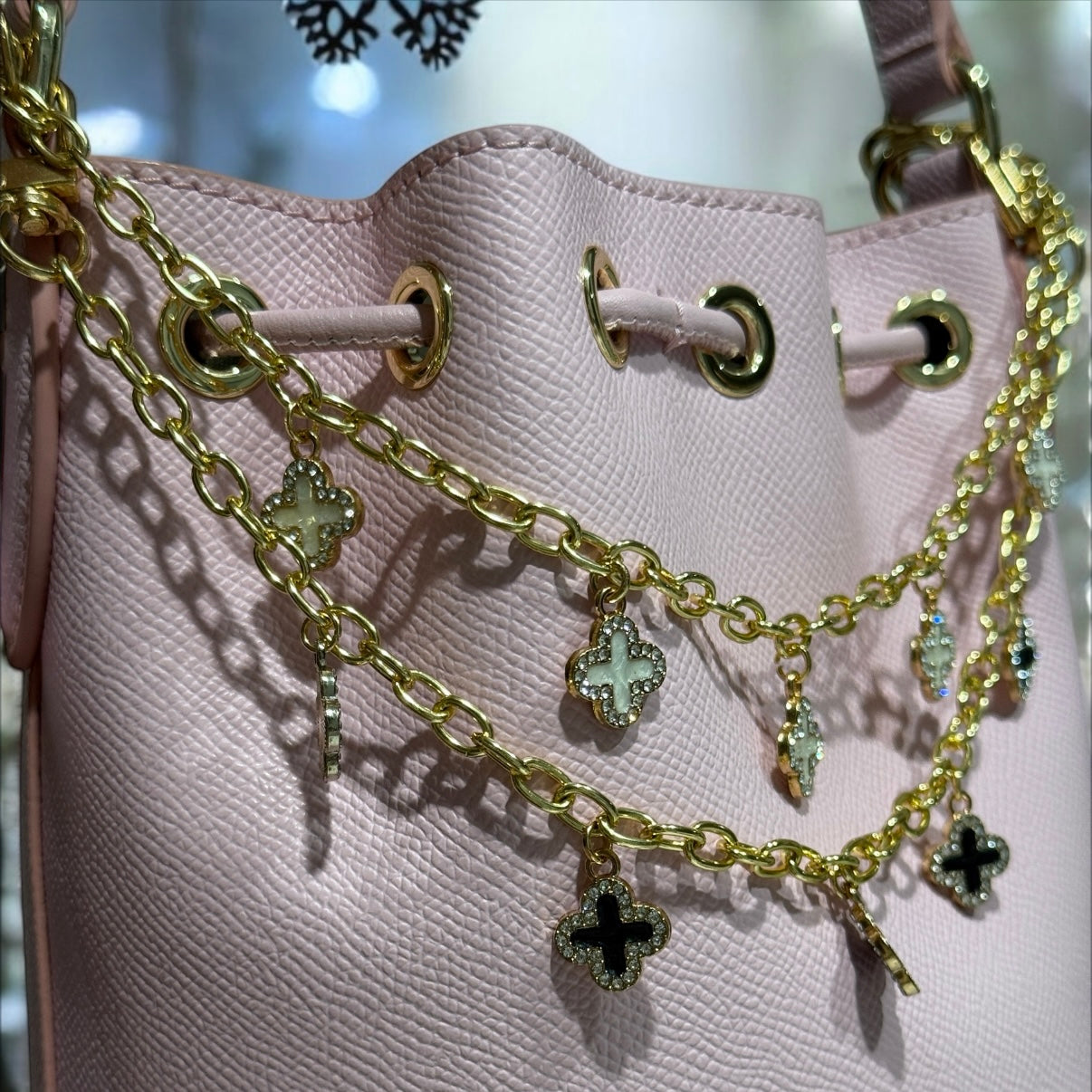 Clover bag charm | key chain | golden chain with gold buckle | y2k chain | bag lover gift