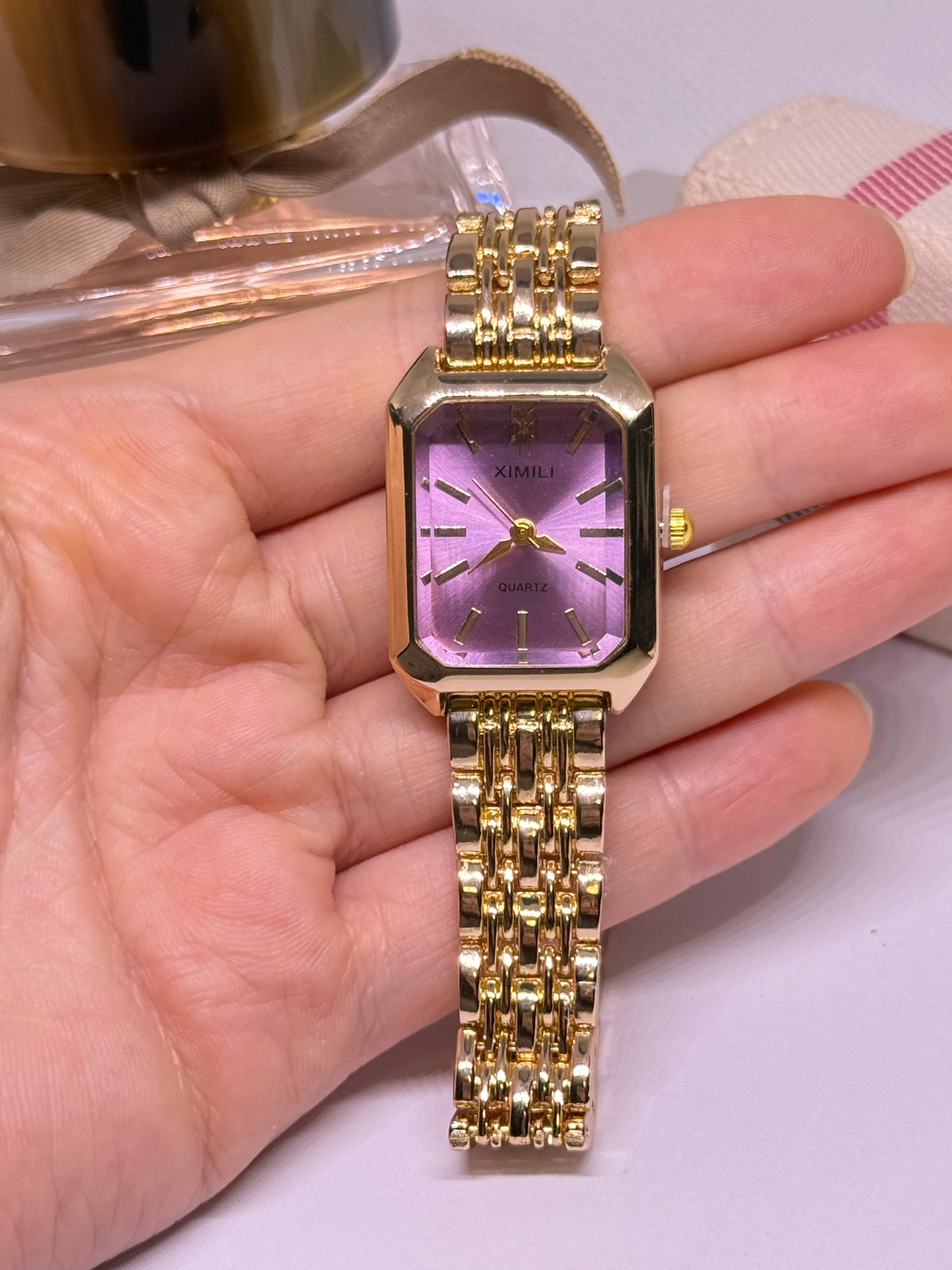 Gold tone women watch - pink