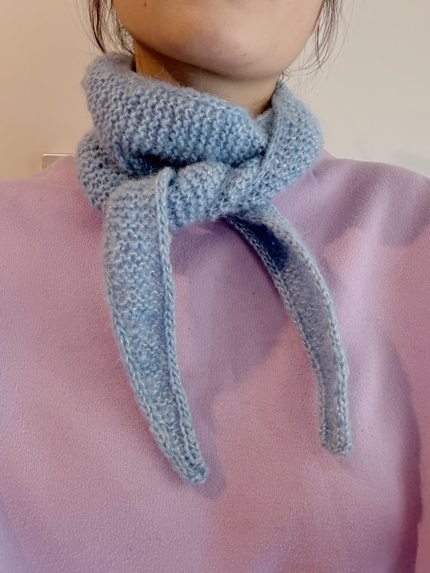 Sophie scarf in glitter blue | hand knit neckechief | winter wrap | small skinny scaf | handmade gift | tiktok viral scarf