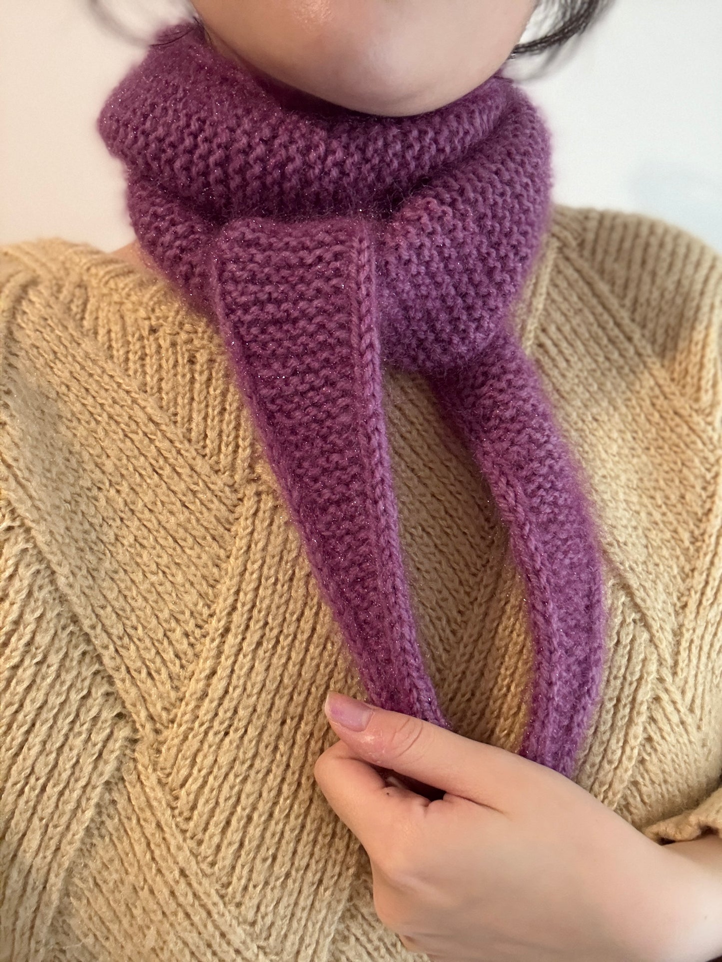 Sophie scarf in purple| hand knit neckechief | winter wrap | small skinny scaf | handmade gift | tiktok viral scarf