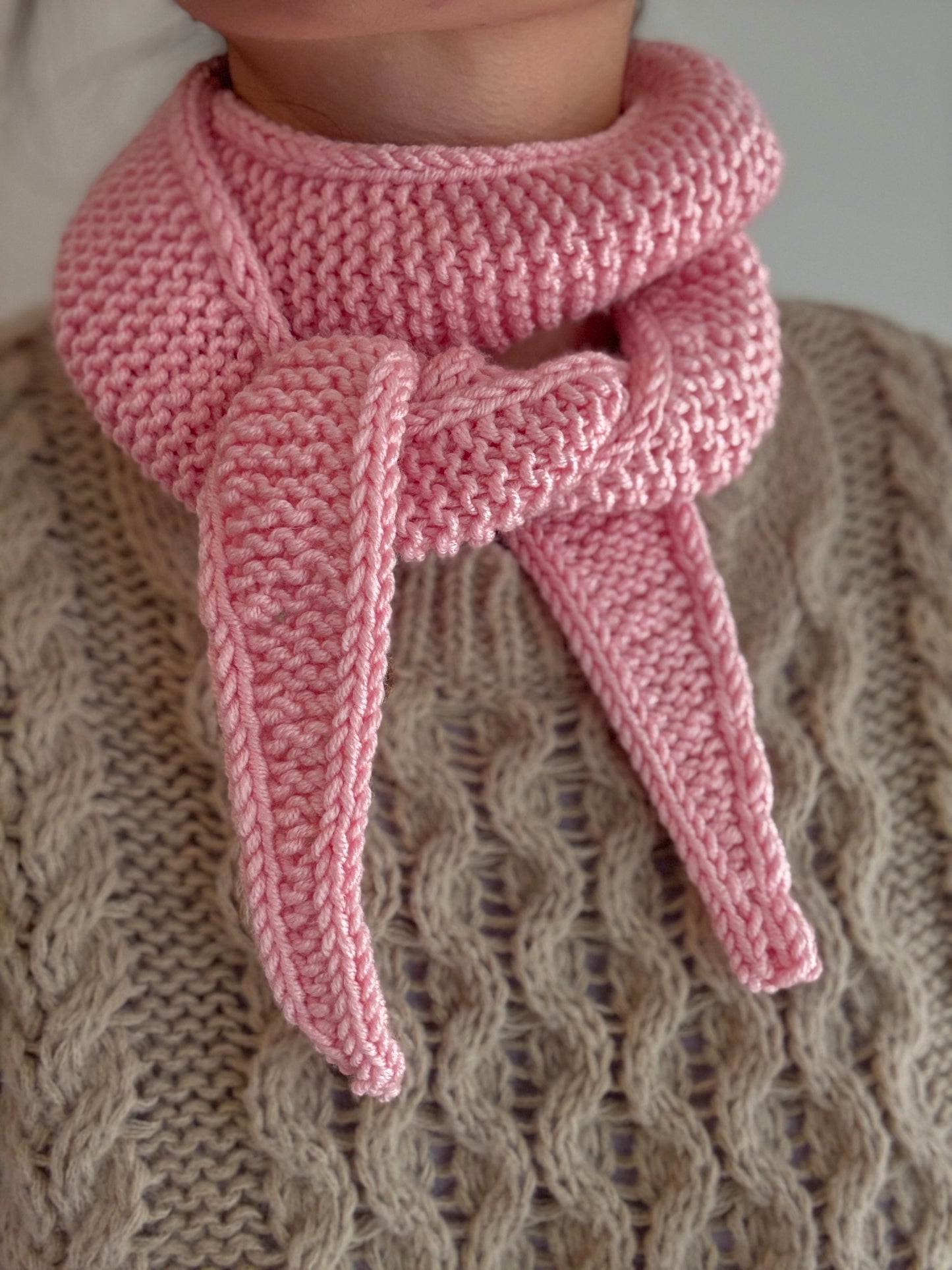 Sophie scarf in blossom pink | hand knit neckechief | winter wrap | small skinny scarf | handmade gift | tiktok viral scarf | wool yarn