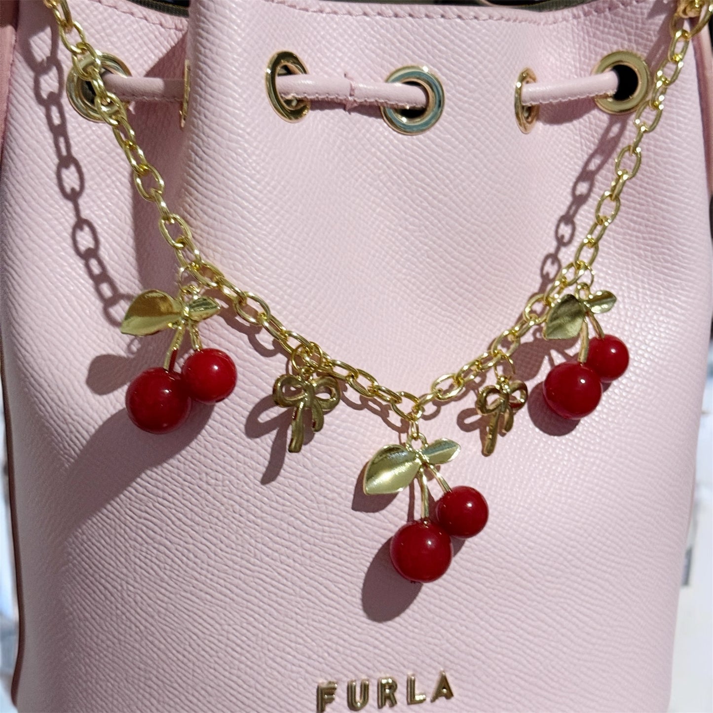Red Cherry bag charm | key chain | golden chain with golden buckle | y2k chain | bag lover gift