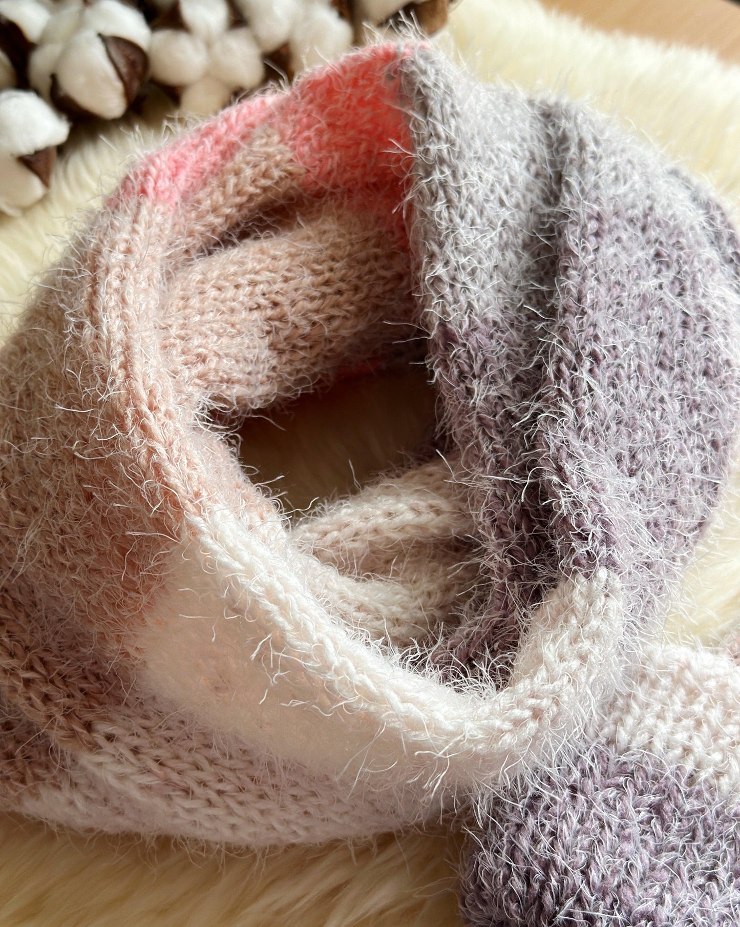 Handmade Double layered hand Knit beanie and circular scarf set | Winter Knit Hat foldable | matching scarf | soft and cozy (pink)