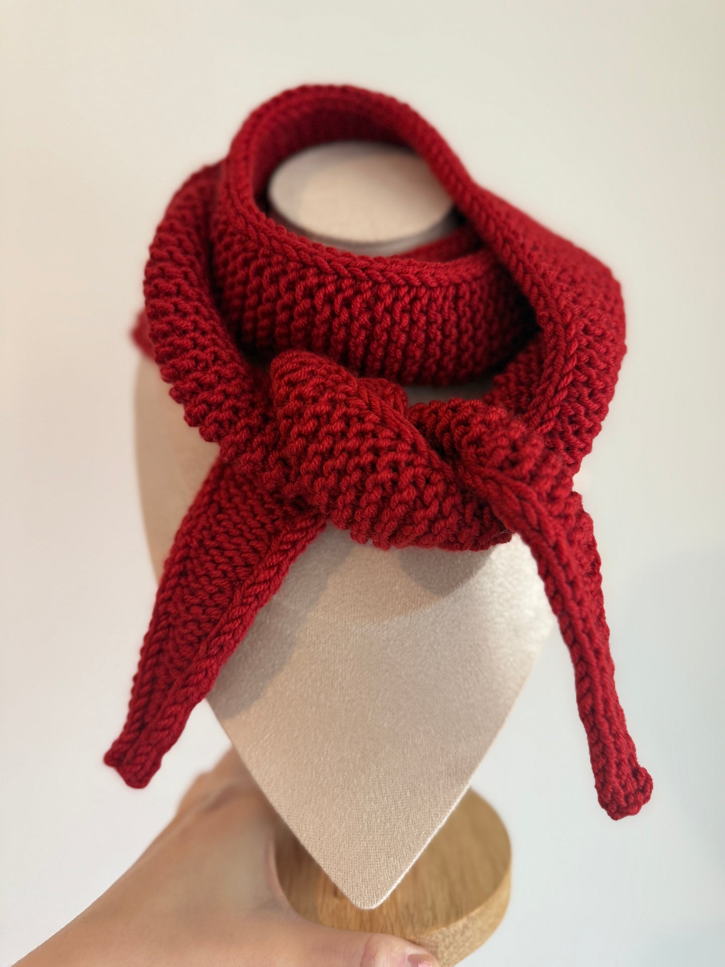 Sophie scarf in chilie pepper red | hand knit neckechief | winter wrap | small skinny scarf | handmade gift | tiktok viral scarf | wool yarn