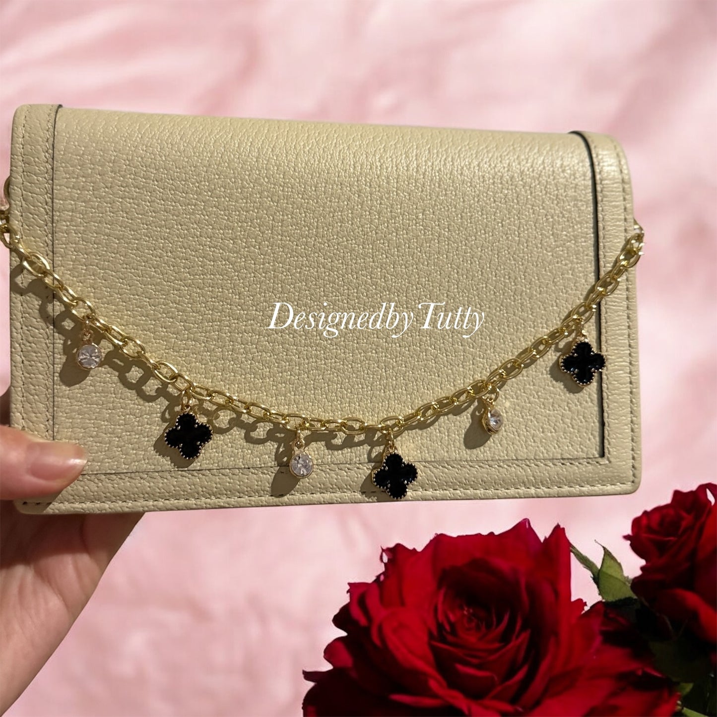Clover bag charm | key chain | golden chain with gold buckle | y2k chain | bag lover gift