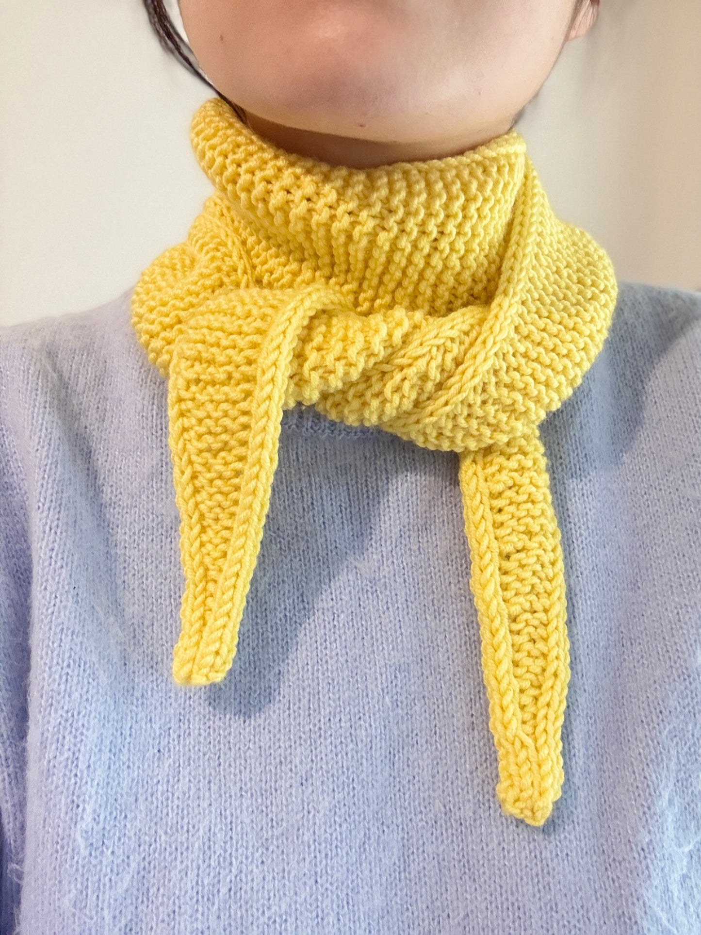 Sophie scarf in sunshine yellow | hand knit neckechief | winter wrap | small skinny scarf | handmade gift | tiktok viral scarf | wool yarn