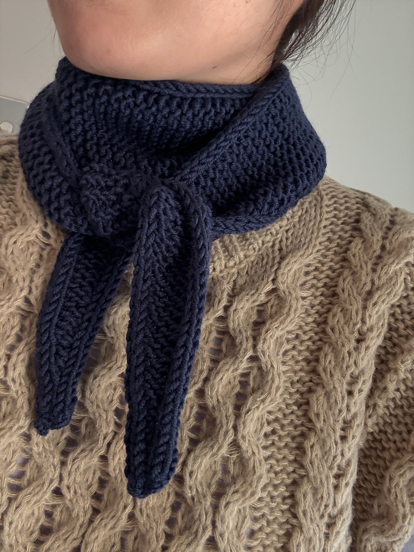 Sophie scarf navy | hand knit neckechief | winter wrap | small skinny scarf | handmade gift | tiktok viral scarf | wool yarn