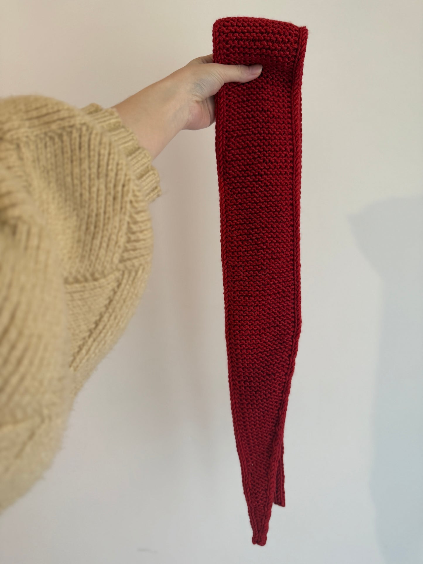 Sophie scarf in chilie pepper red | hand knit neckechief | winter wrap | small skinny scarf | handmade gift | tiktok viral scarf | wool yarn