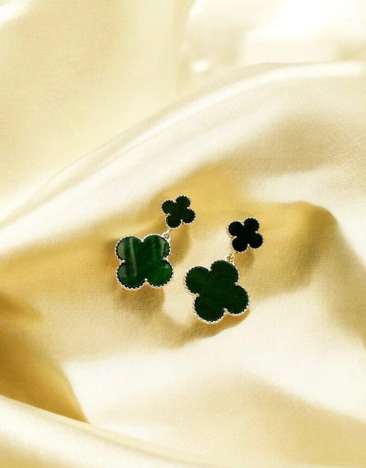 Lux - Golden clover earrings with colourful stone | aesthetic | elegant earrings