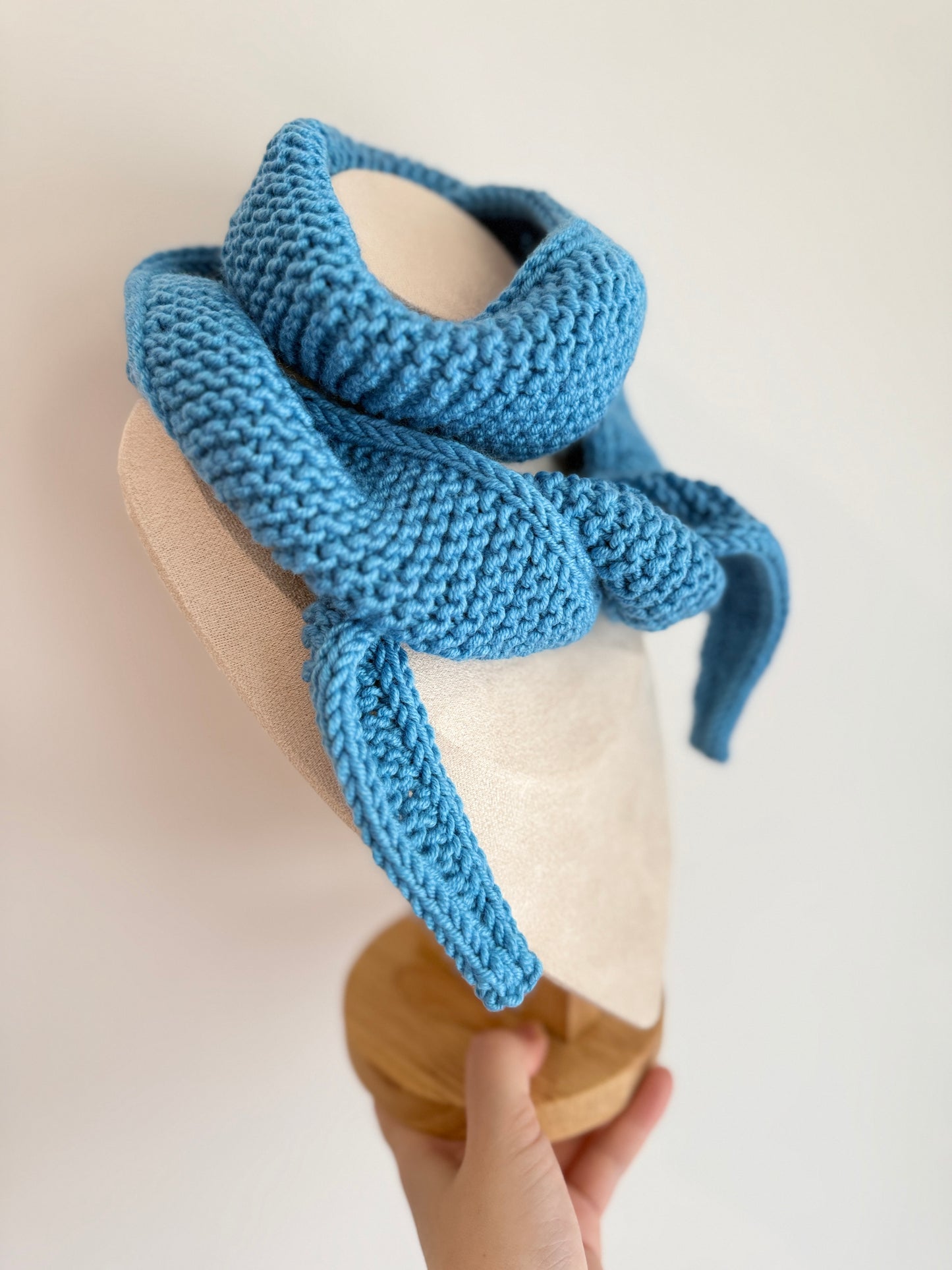 Sophie scarf in DJ blue | hand knit neckechief | winter wrap | small skinny scarf | handmade gift | tiktok viral scarf | wool yarn