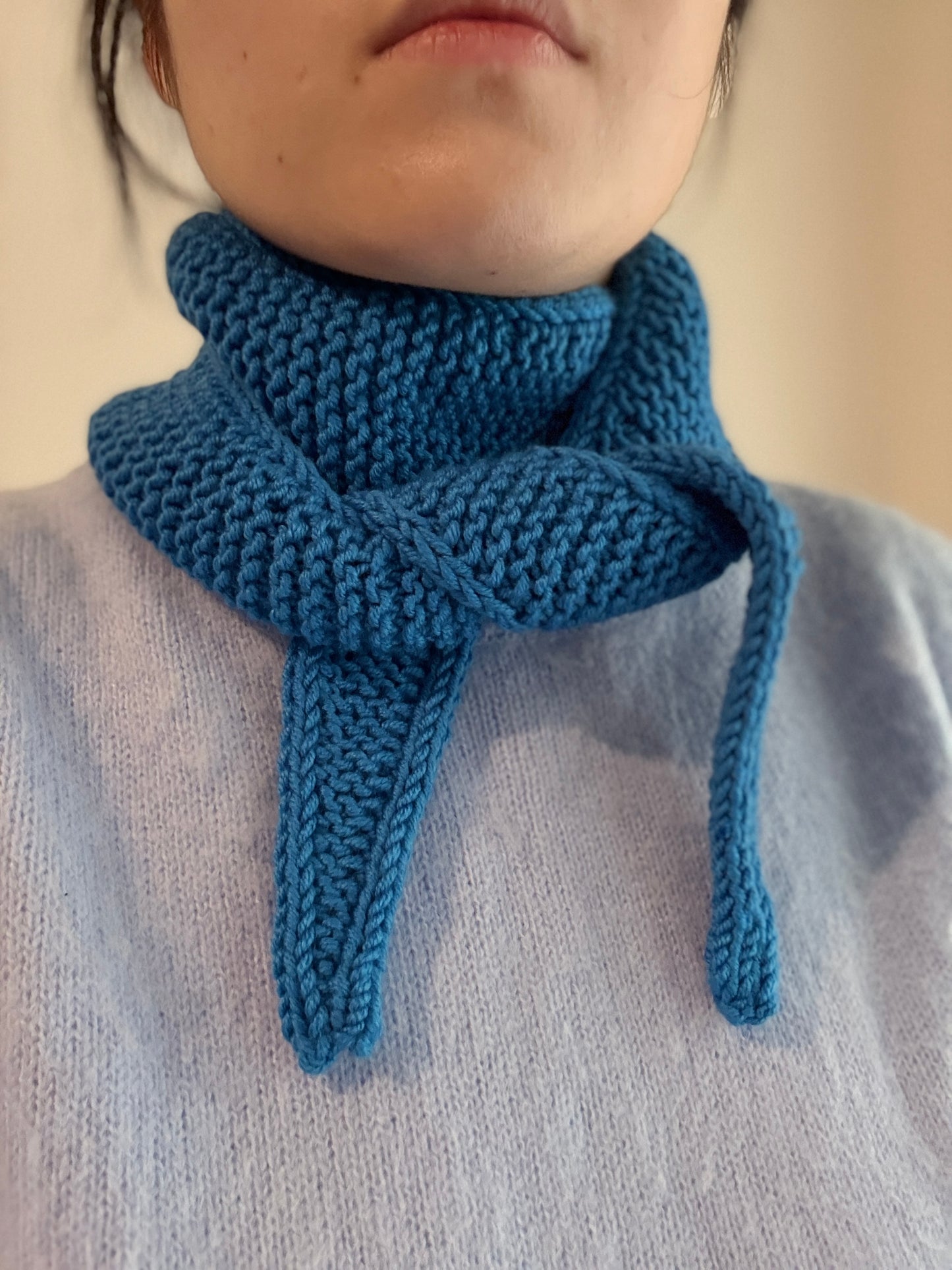 Sophie scarf in french blue | hand knit neckechief | winter wrap | small skinny scarf | handmade gift | tiktok viral scarf | wool yarn