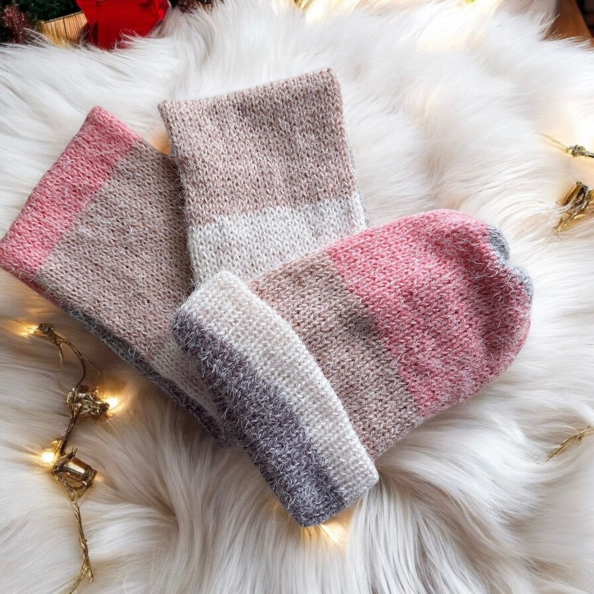 Handmade Double layered hand Knit beanie and circular scarf set | Winter Knit Hat foldable | matching scarf | soft and cozy (pink)