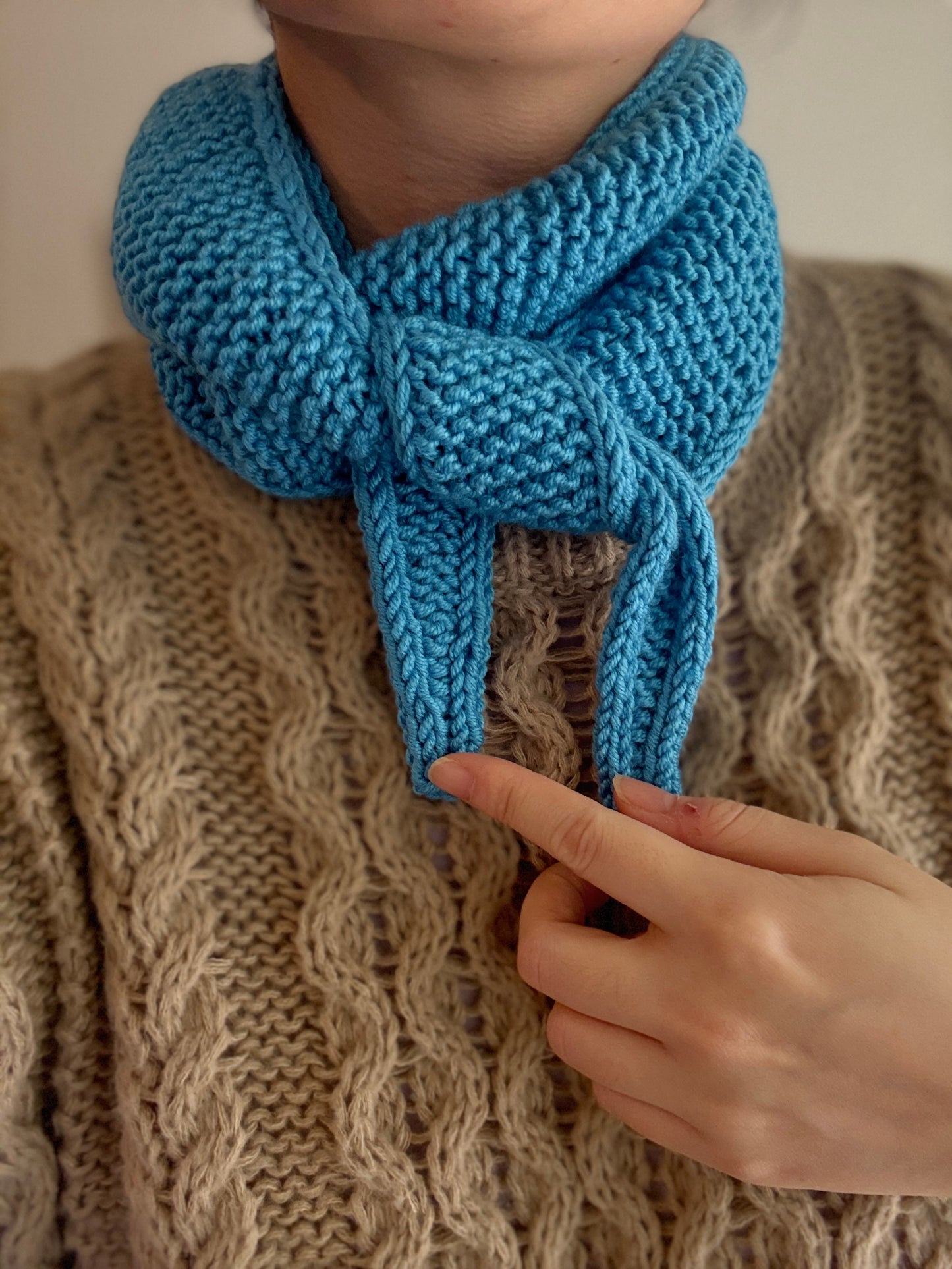 Sophie scarf in DJ blue | hand knit neckechief | winter wrap | small skinny scarf | handmade gift | tiktok viral scarf | wool yarn