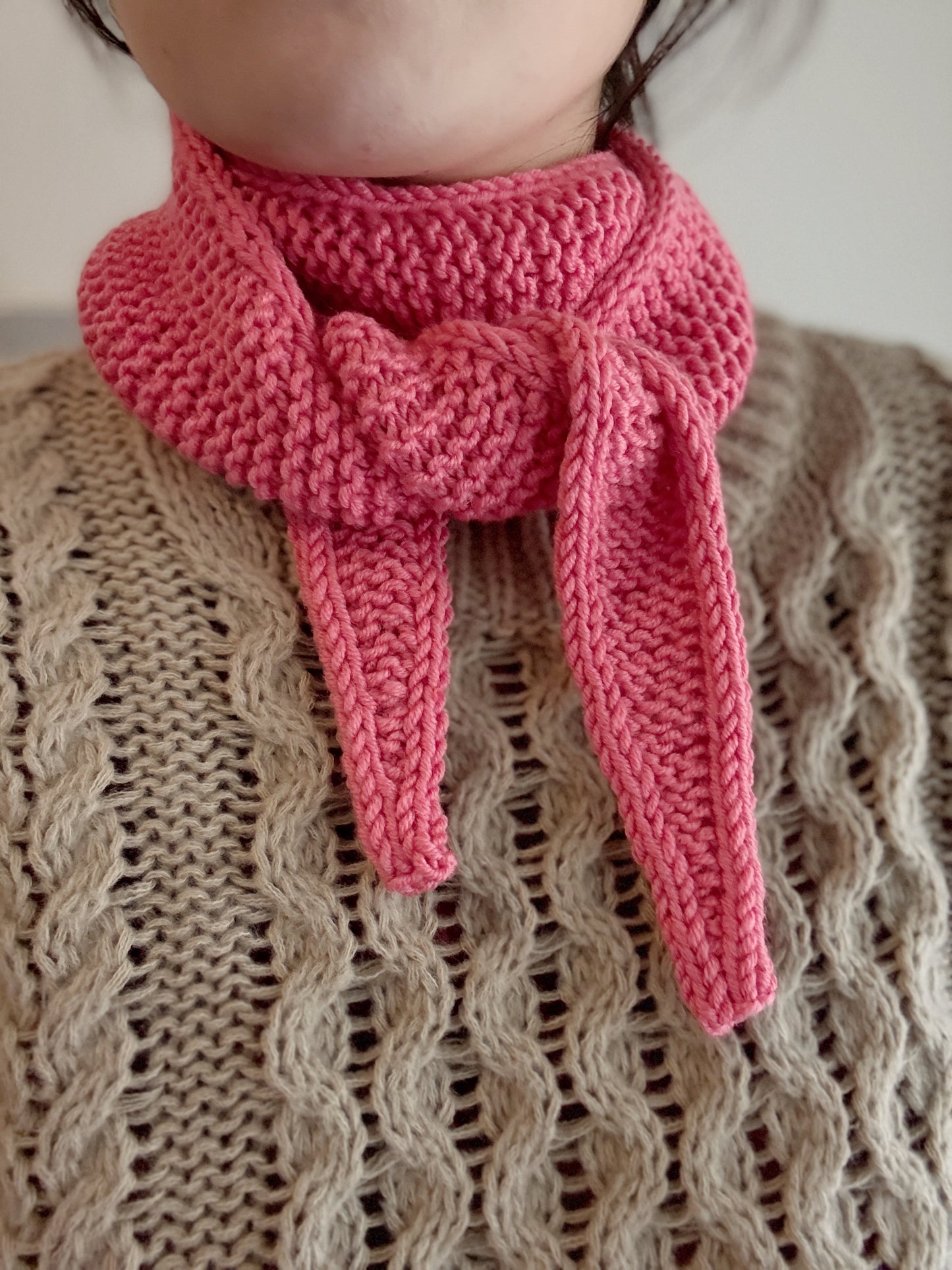 Sophie scarf in rose pink | hand knit neckechief | winter wrap | small skinny scarf | handmade gift | tiktok viral scarf | wool yarn