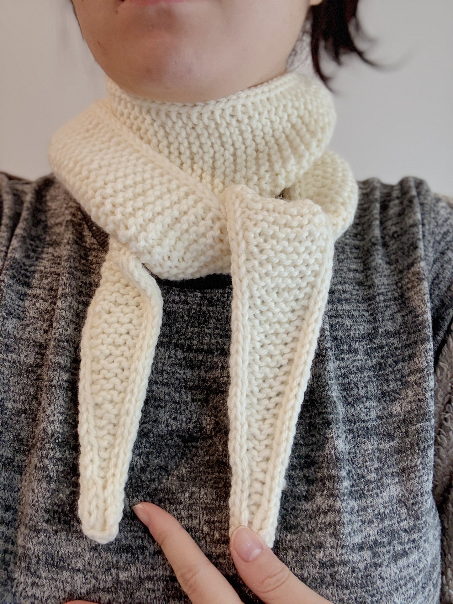Sophie scarf in cream white | hand knit neckechief | winter wrap | small skinny scarf | handmade gift | tiktok viral scarf | wool yarn