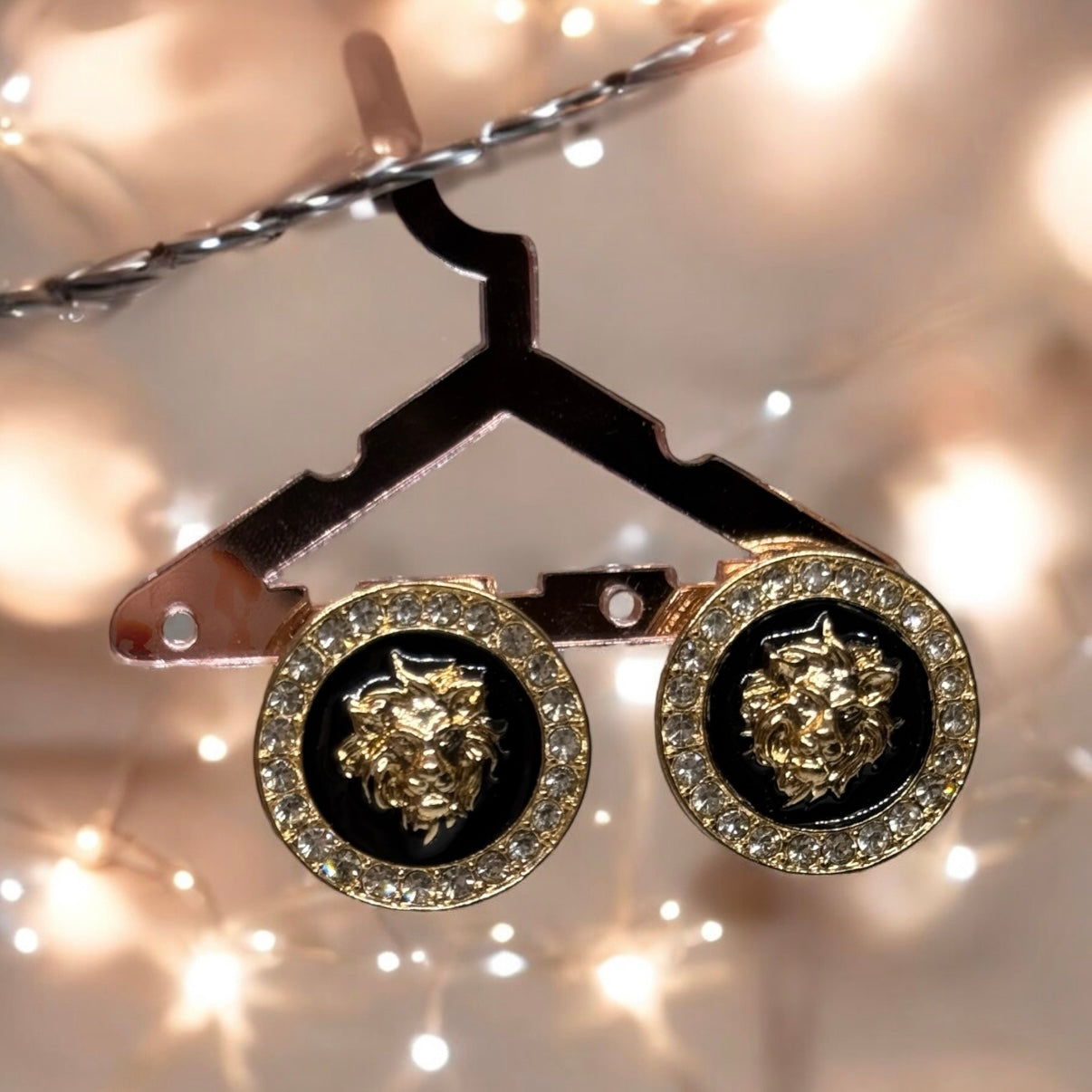 Lux - Gold and black stud earrings | Lion head earrings | korean earrings | baroque style earrings| Medallion shaped dangle earrings
