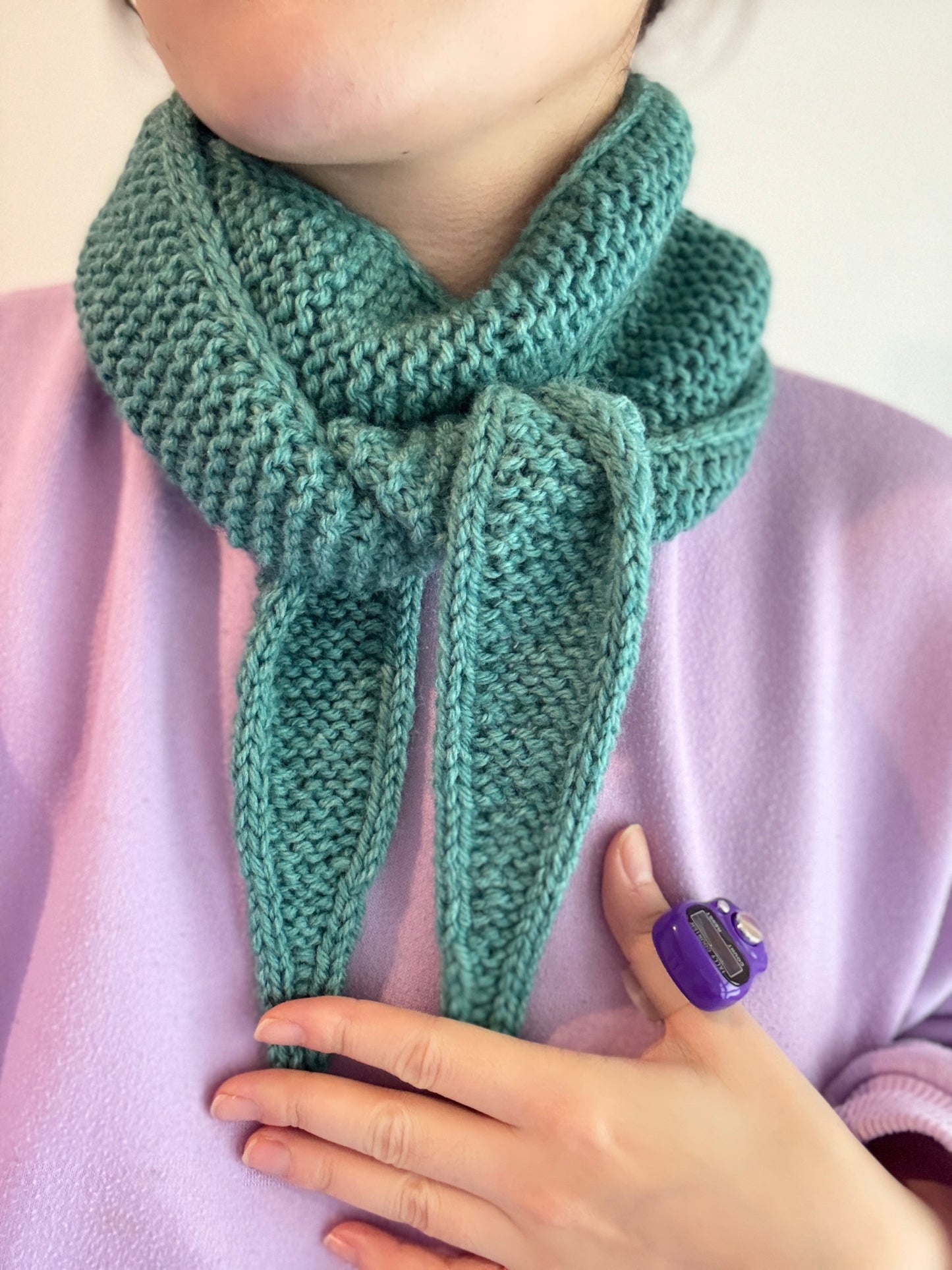 Sophie scarf in green melange | hand knit neckechief | winter wrap | small skinny scarf | handmade gift | tiktok viral scarf | wool yarn