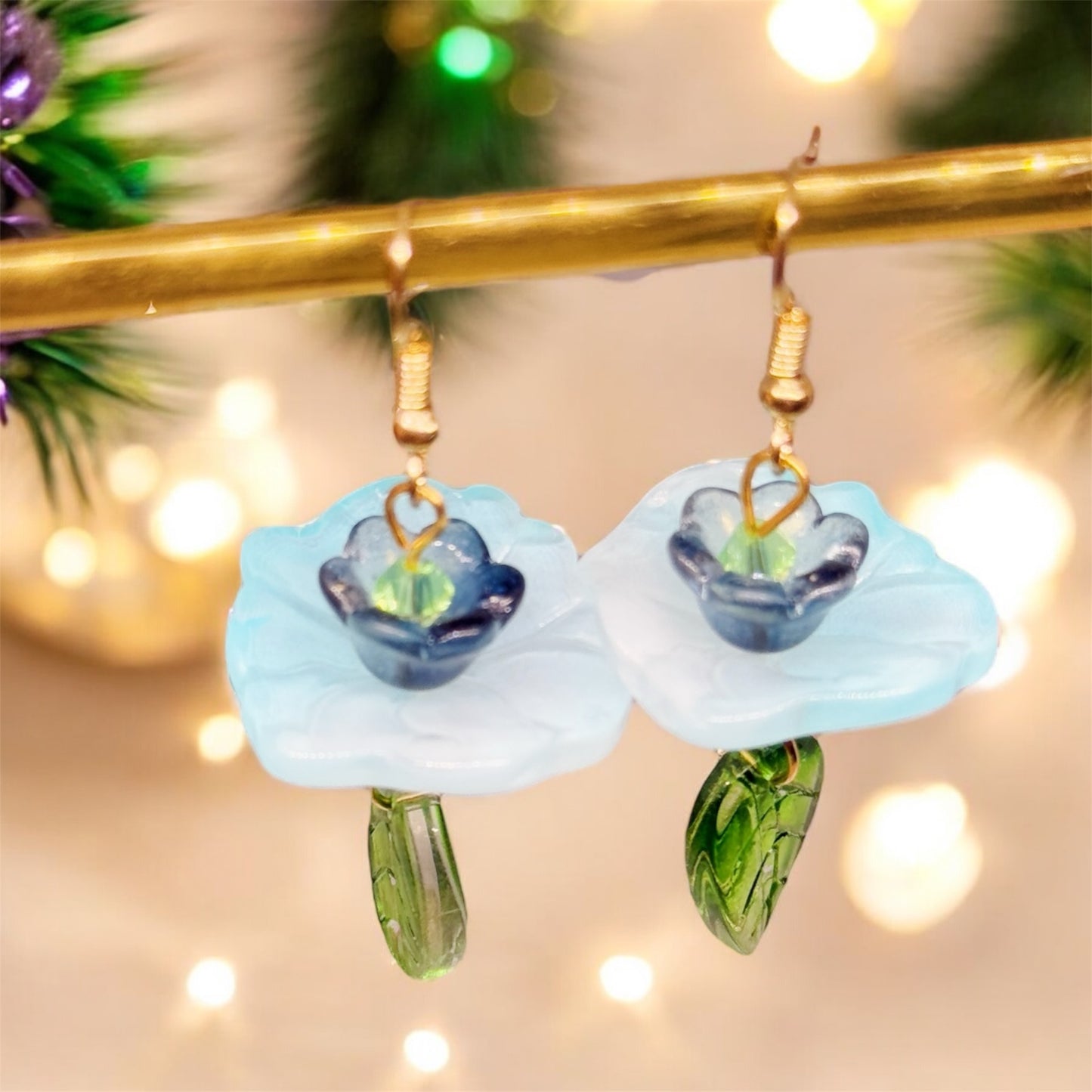 Whimsical - Lotus flower earrings | golden leaf mini flower earrings | elegant floral dangle chain earrings