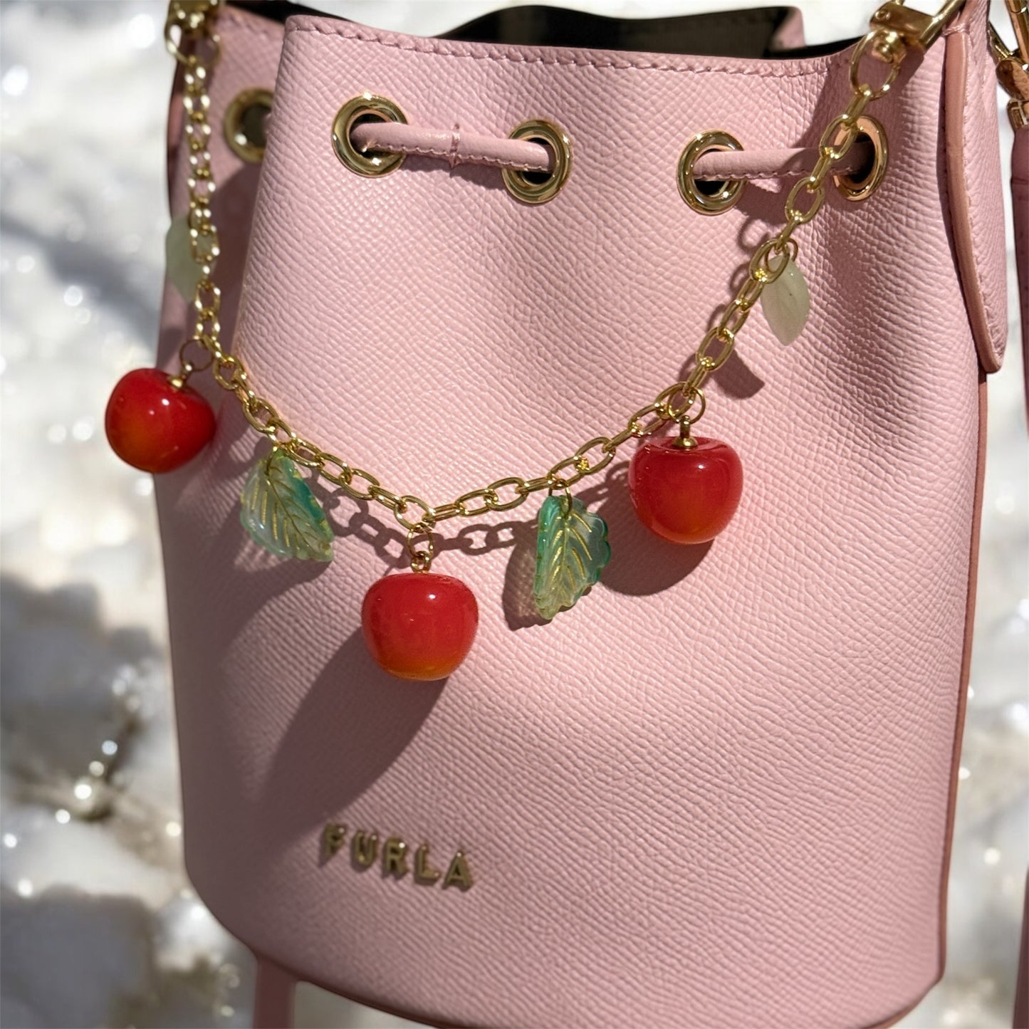 Red Cherry bag charm | key chain | golden chain with golden buckle | y2k chain | bag lover gift