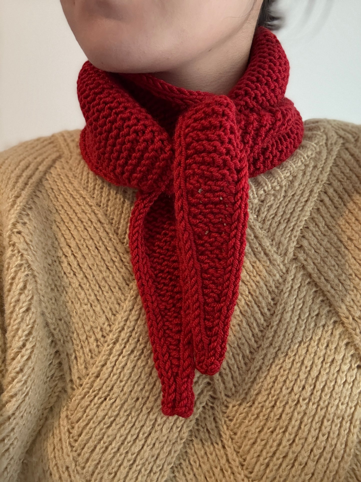 Sophie scarf in chilie pepper red | hand knit neckechief | winter wrap | small skinny scarf | handmade gift | tiktok viral scarf | wool yarn
