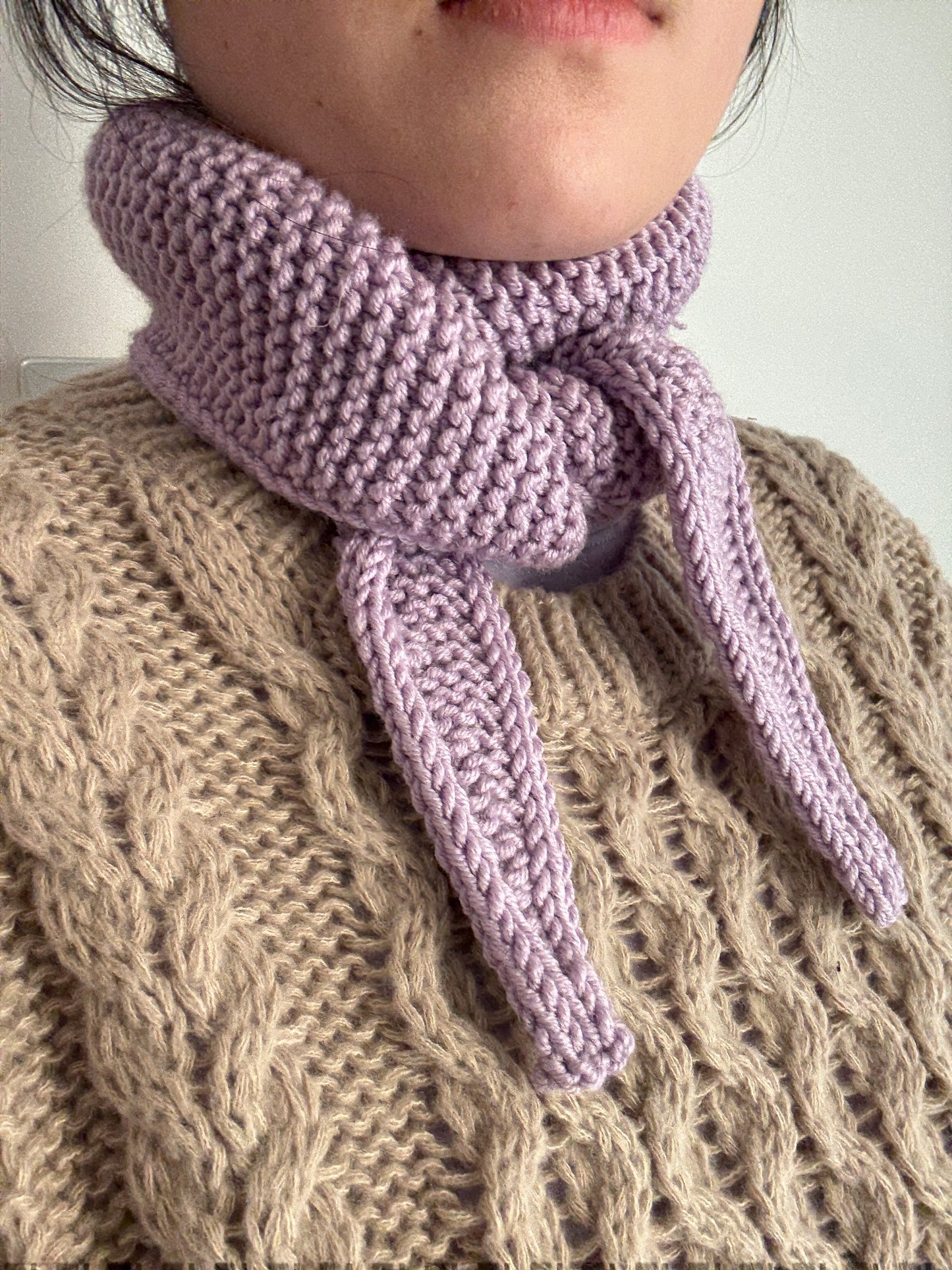 Sophie scarf lilac | hand knit neckechief | winter wrap | small skinny scarf | handmade gift | tiktok viral scarf | wool yarn