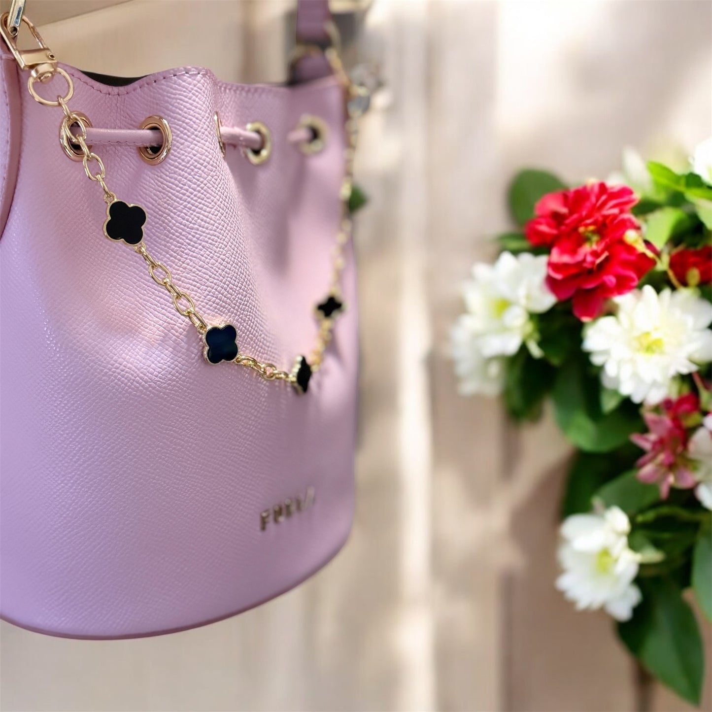 Clover bag charm | key chain | golden chain with gold buckle | y2k chain | bag lover gift