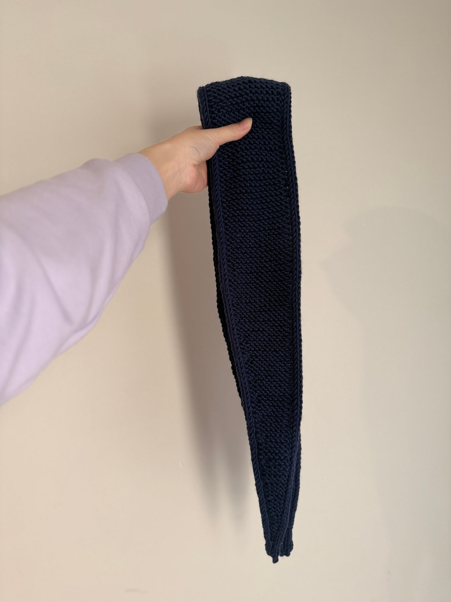 Sophie scarf navy | hand knit neckechief | winter wrap | small skinny scarf | handmade gift | tiktok viral scarf | wool yarn