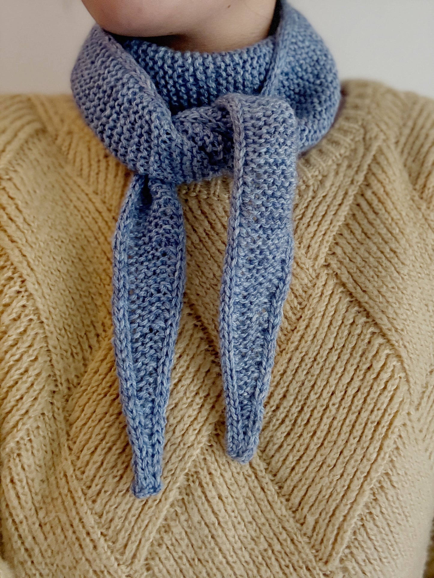 Sophie scarf in blue | hand knit neckechief | winter wrap | small skinny scarf | handmade gift | tiktok viral scarf