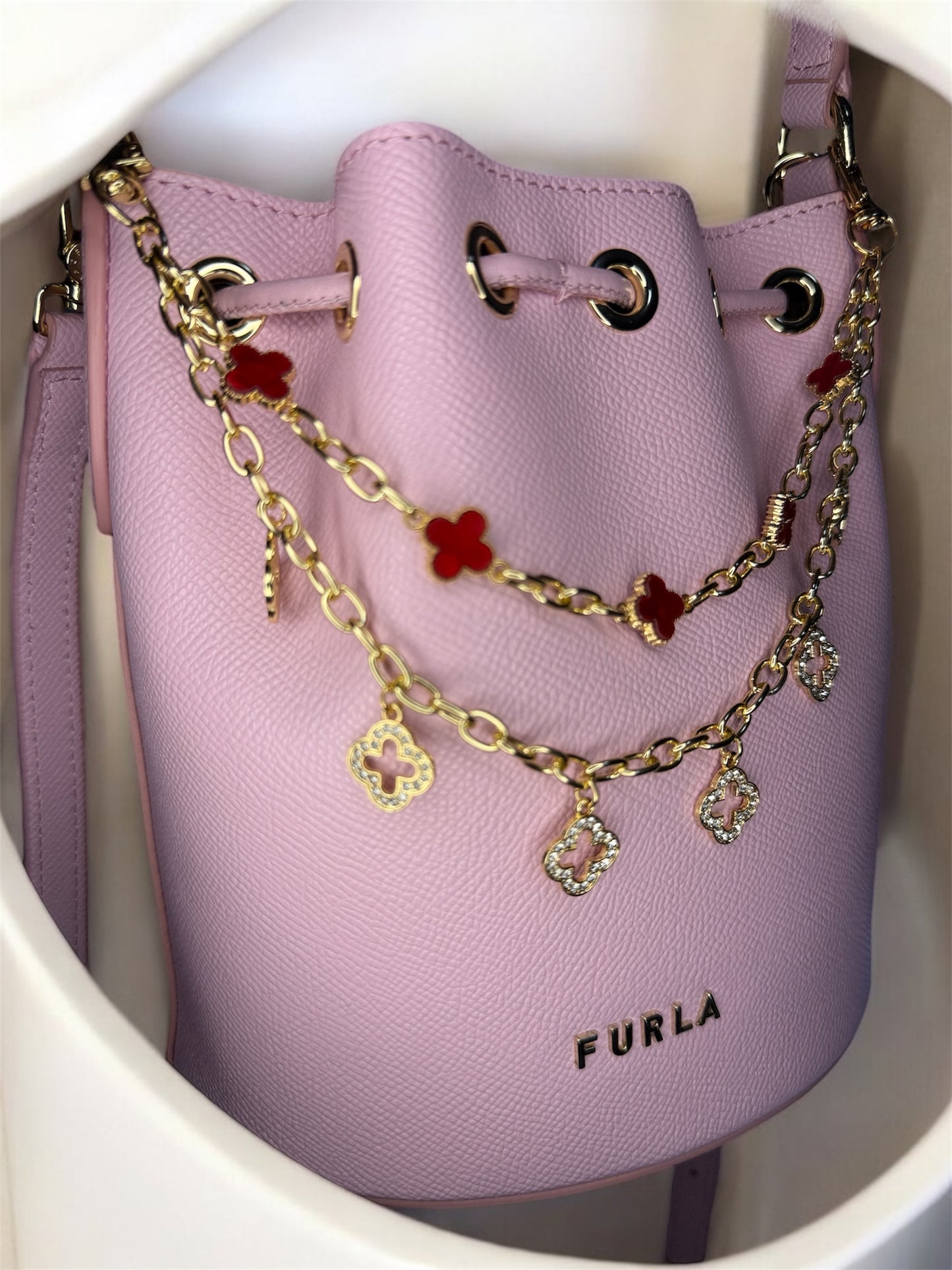 Clover double layers bag charm | key chain | golden chain with gold buckle | y2k chain | bag lover gift
