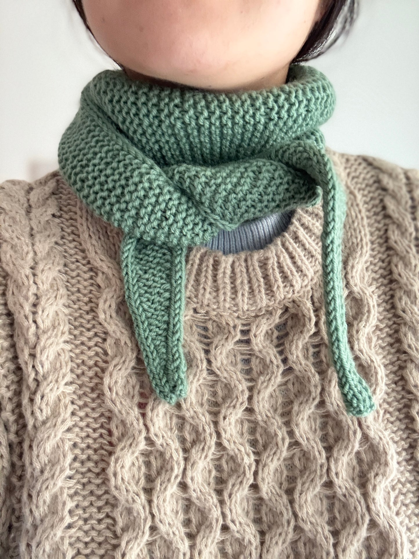Sophie scarf in sage green | hand knit neckechief | winter wrap | small skinny scarf | handmade gift | tiktok viral scarf | wool yarn