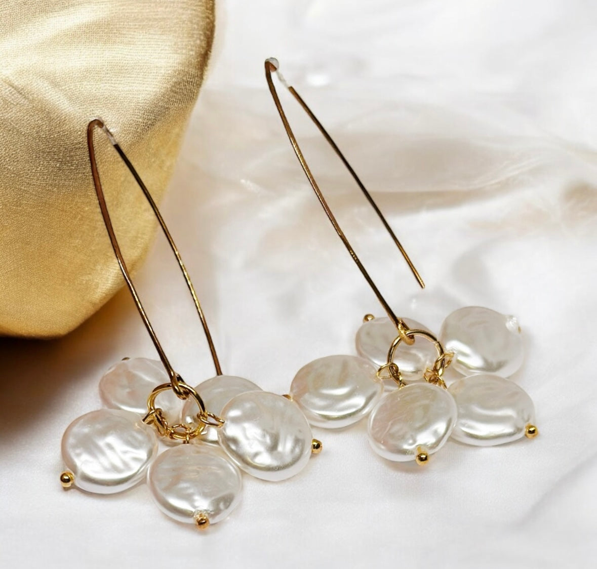 Pearl - Gold dangle earrings with freshwater pearl | pearl drop earrings | minimalist elegant earrings