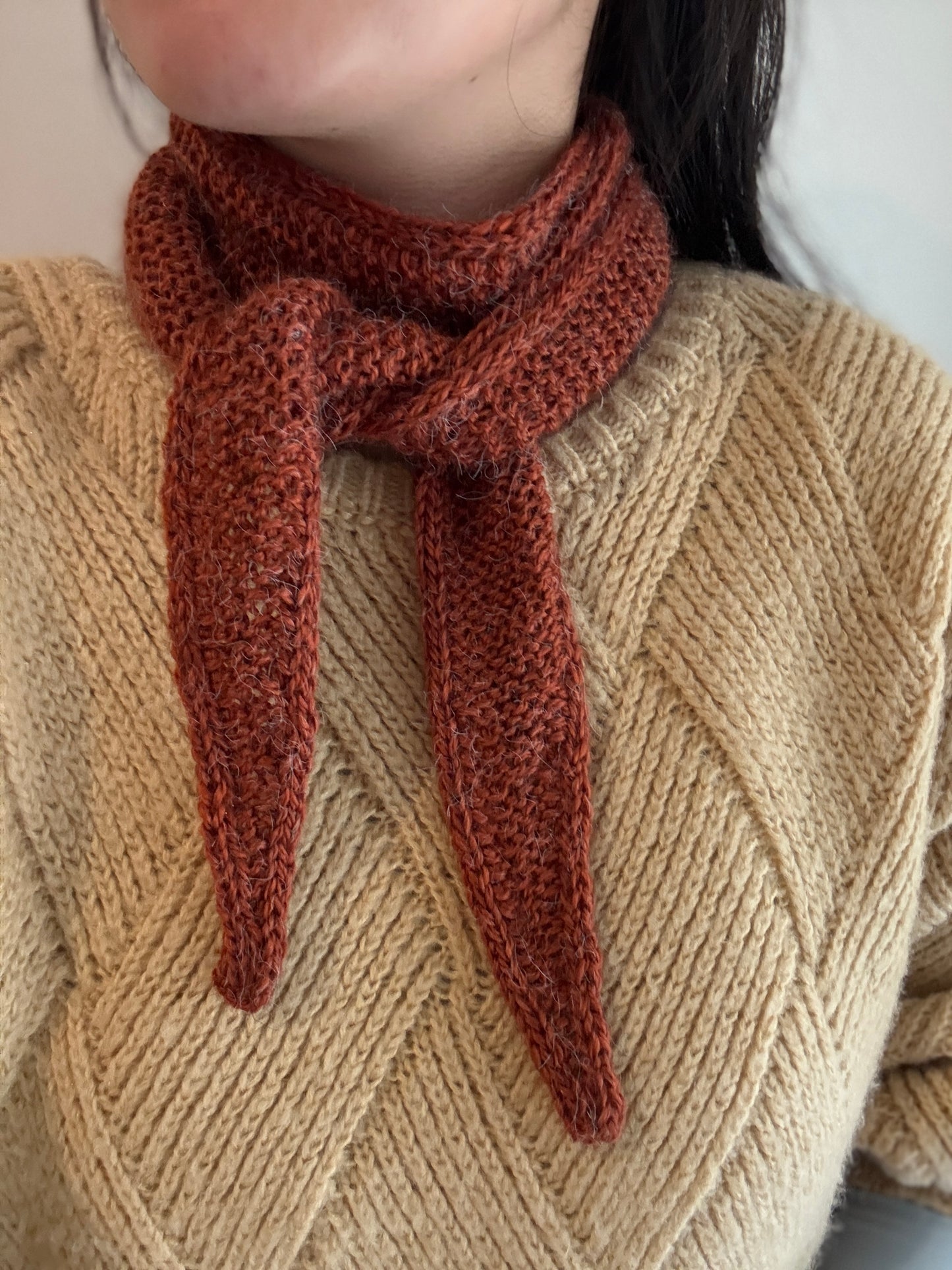 Sophie scarf in brown | hand knit neckechief | winter wrap | small skinny scaf | handmade gift | tiktok viral scarf
