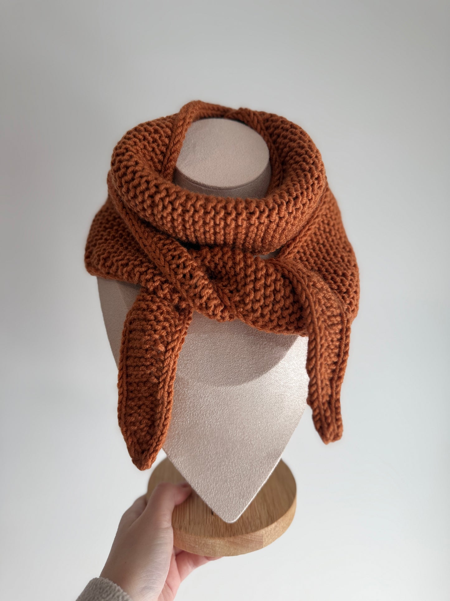 Sophie scarf leather brown | hand knit neckechief | winter wrap | small skinny scarf | handmade gift | tiktok viral scarf | wool yarn